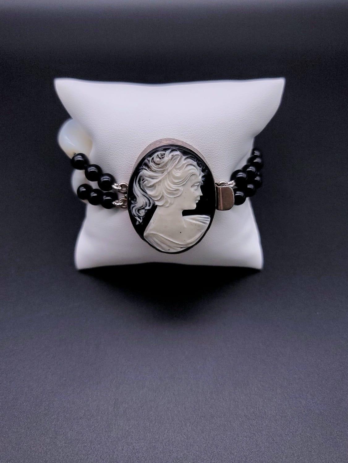 A.Jeschel Statement onyx bracelet with a carved Cameo clasp . For Sale 1