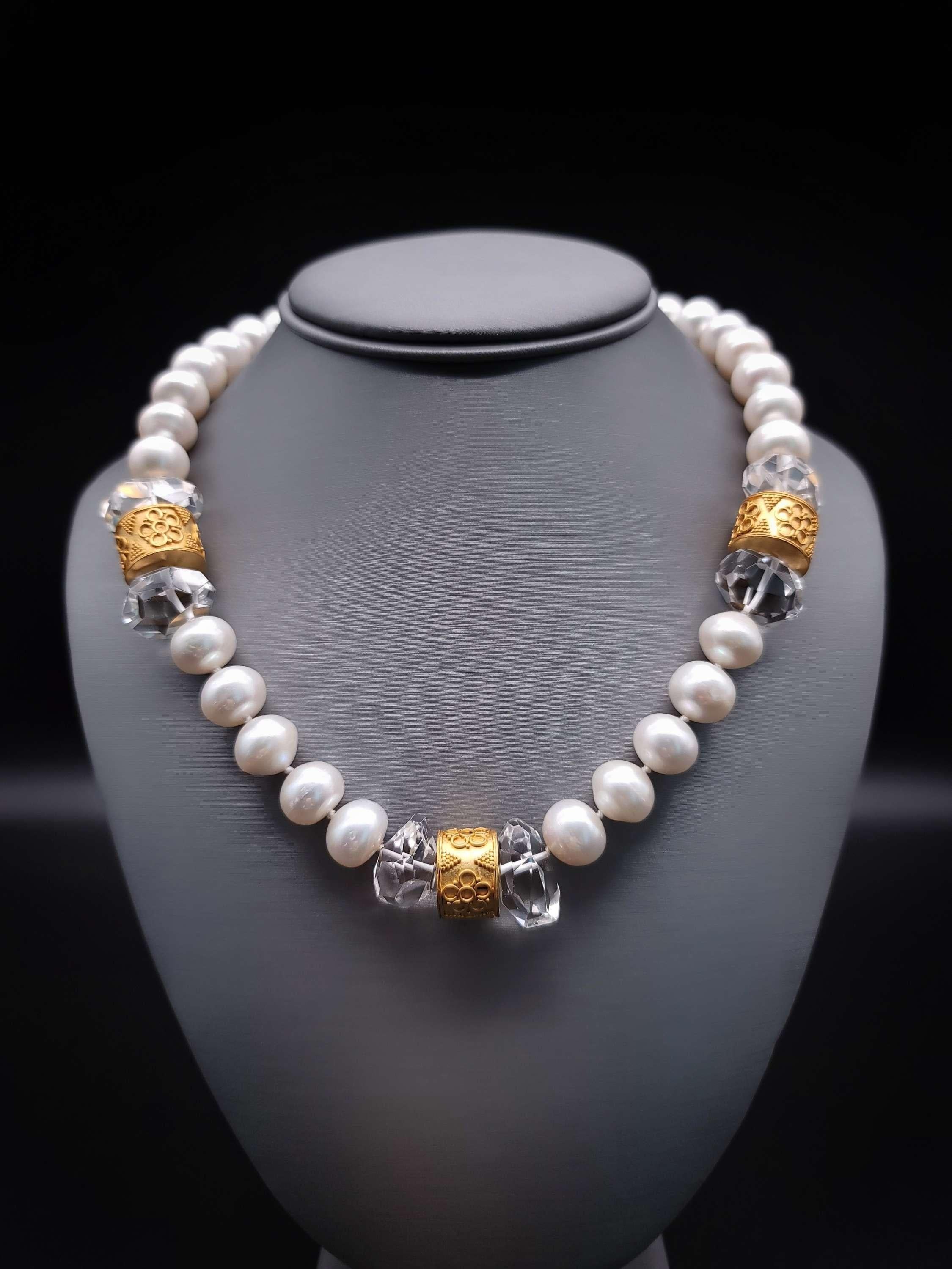 A.Jeschel Elegant Pearl and Crystal single strand necklace. For Sale 1
