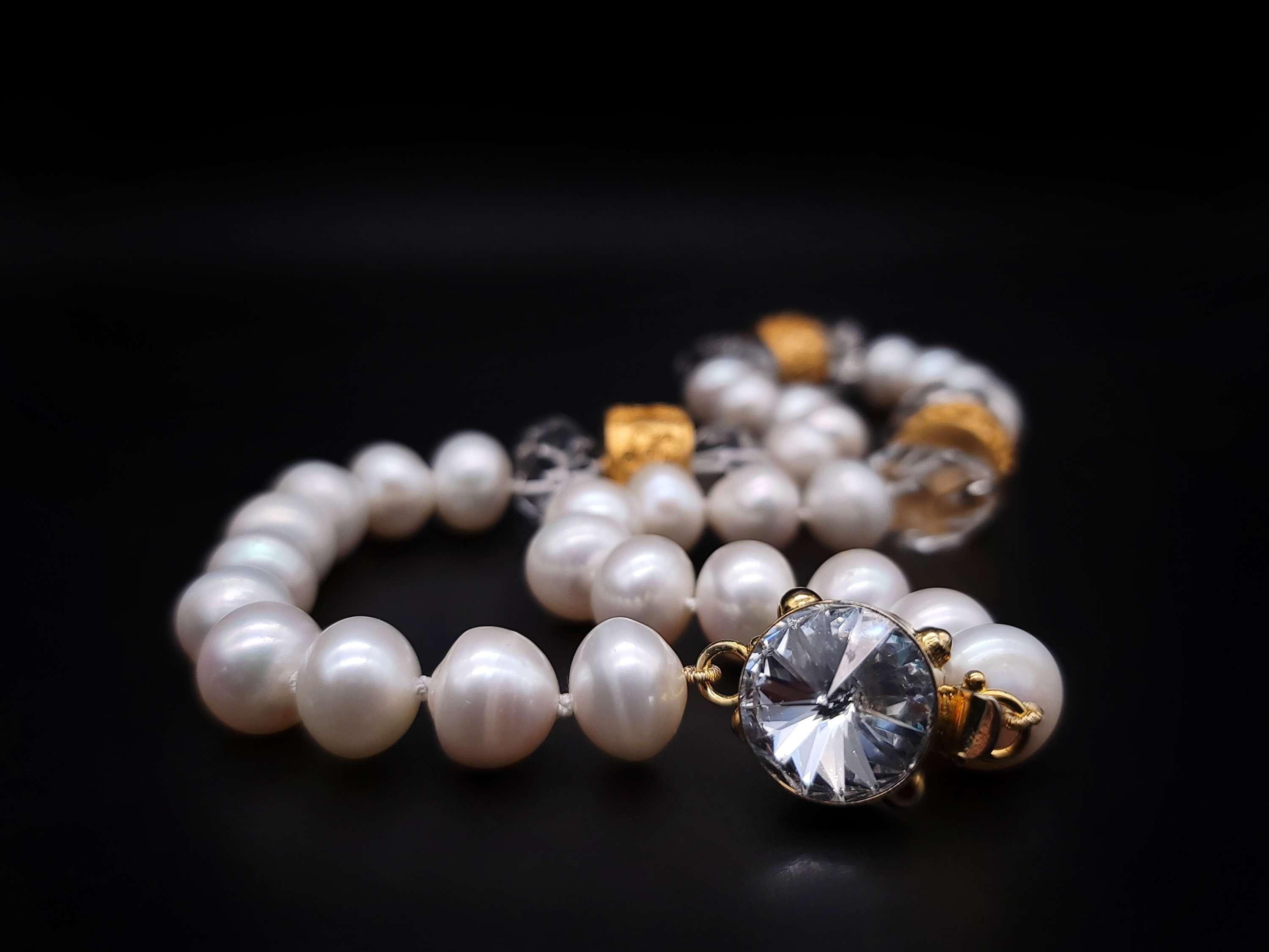 A.Jeschel Elegant Pearl and Crystal single strand necklace. For Sale 2