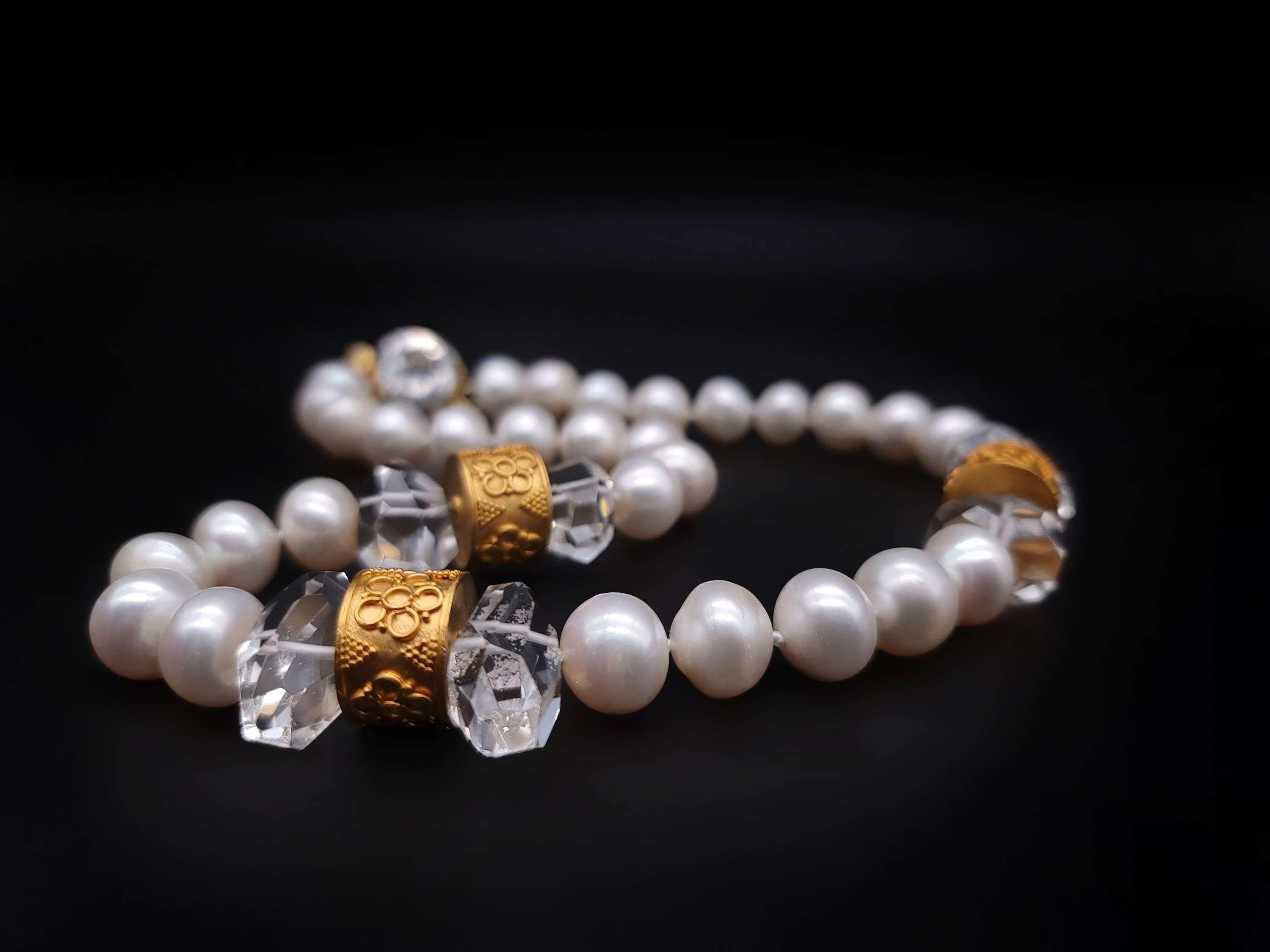 A.Jeschel Elegant Pearl and Crystal single strand necklace. For Sale 3