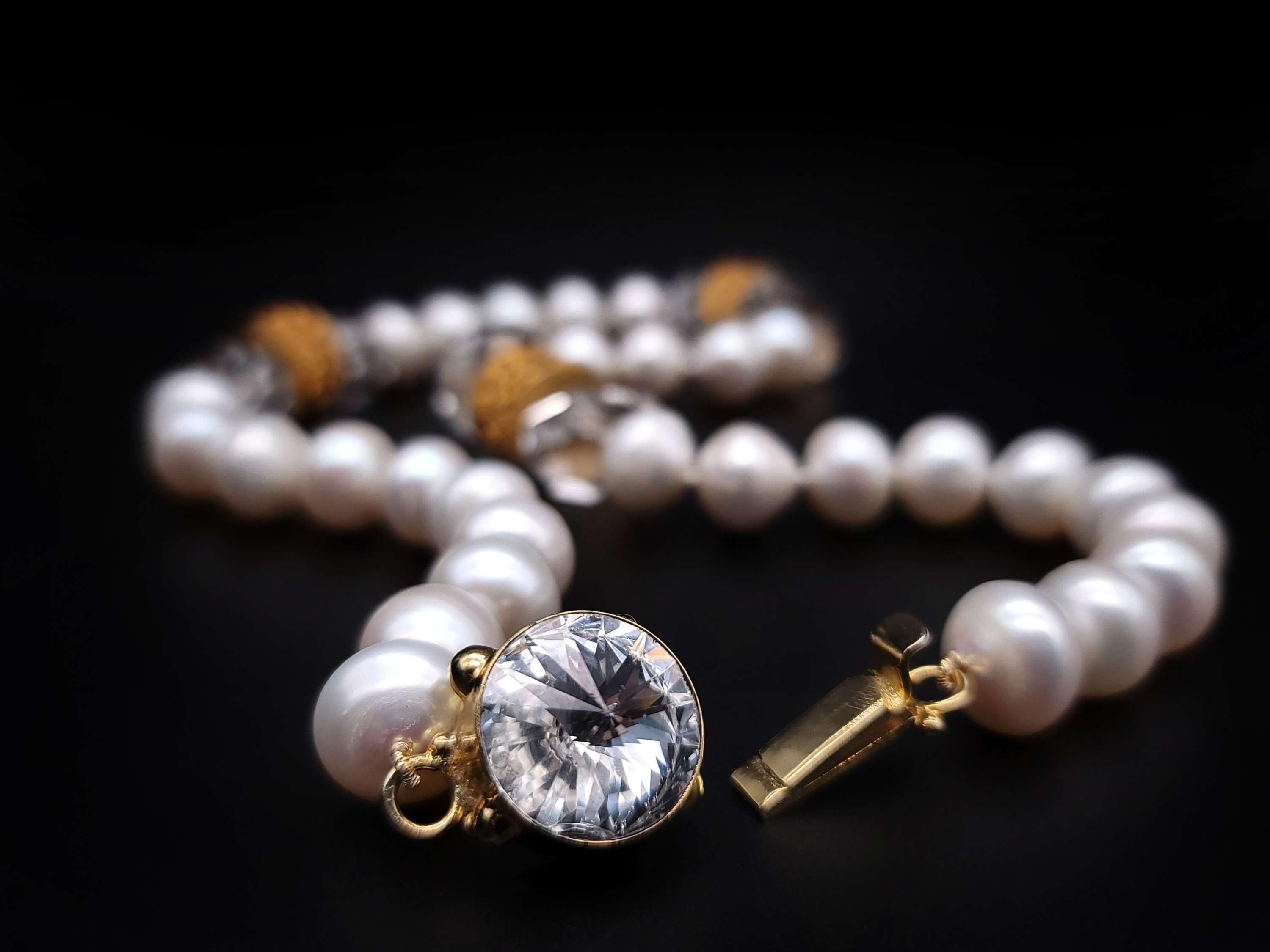 A.Jeschel Elegant Pearl and Crystal single strand necklace. For Sale 4