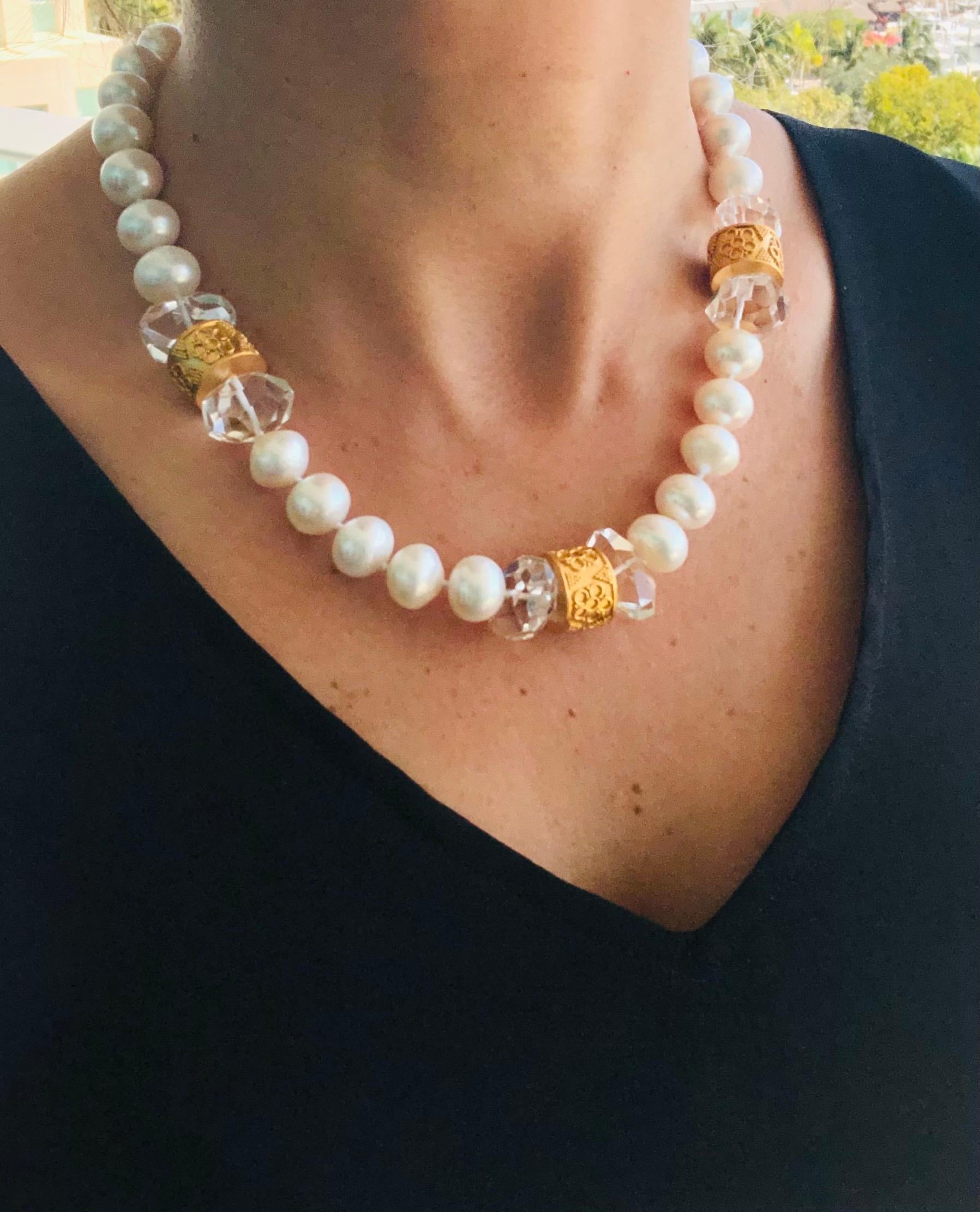 da uomo o donna A.Jeschel Elegante collana a filo unico di perle e cristalli. in vendita