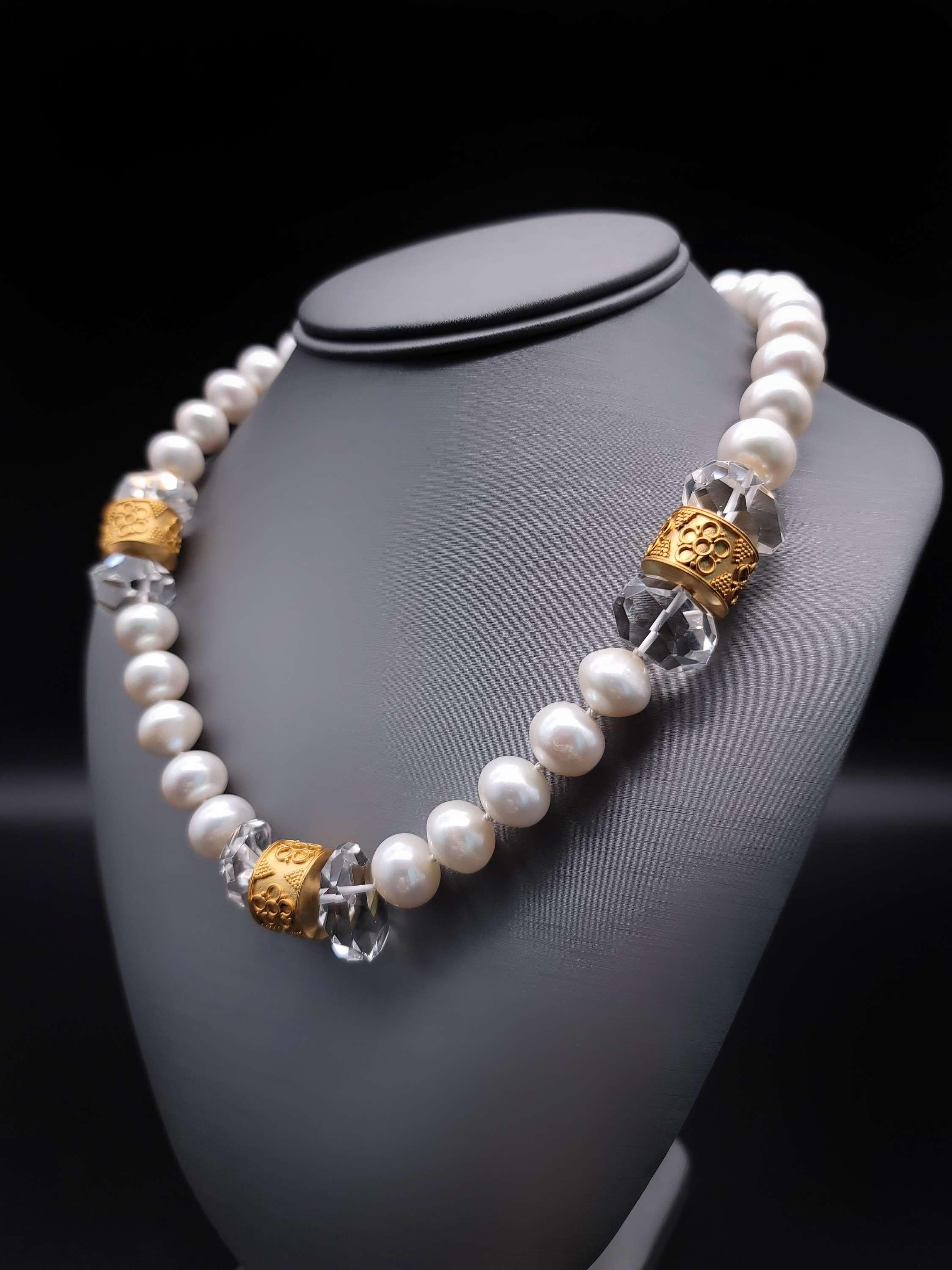 Mixed Cut A.Jeschel Elegant Pearl and Crystal single strand necklace. For Sale