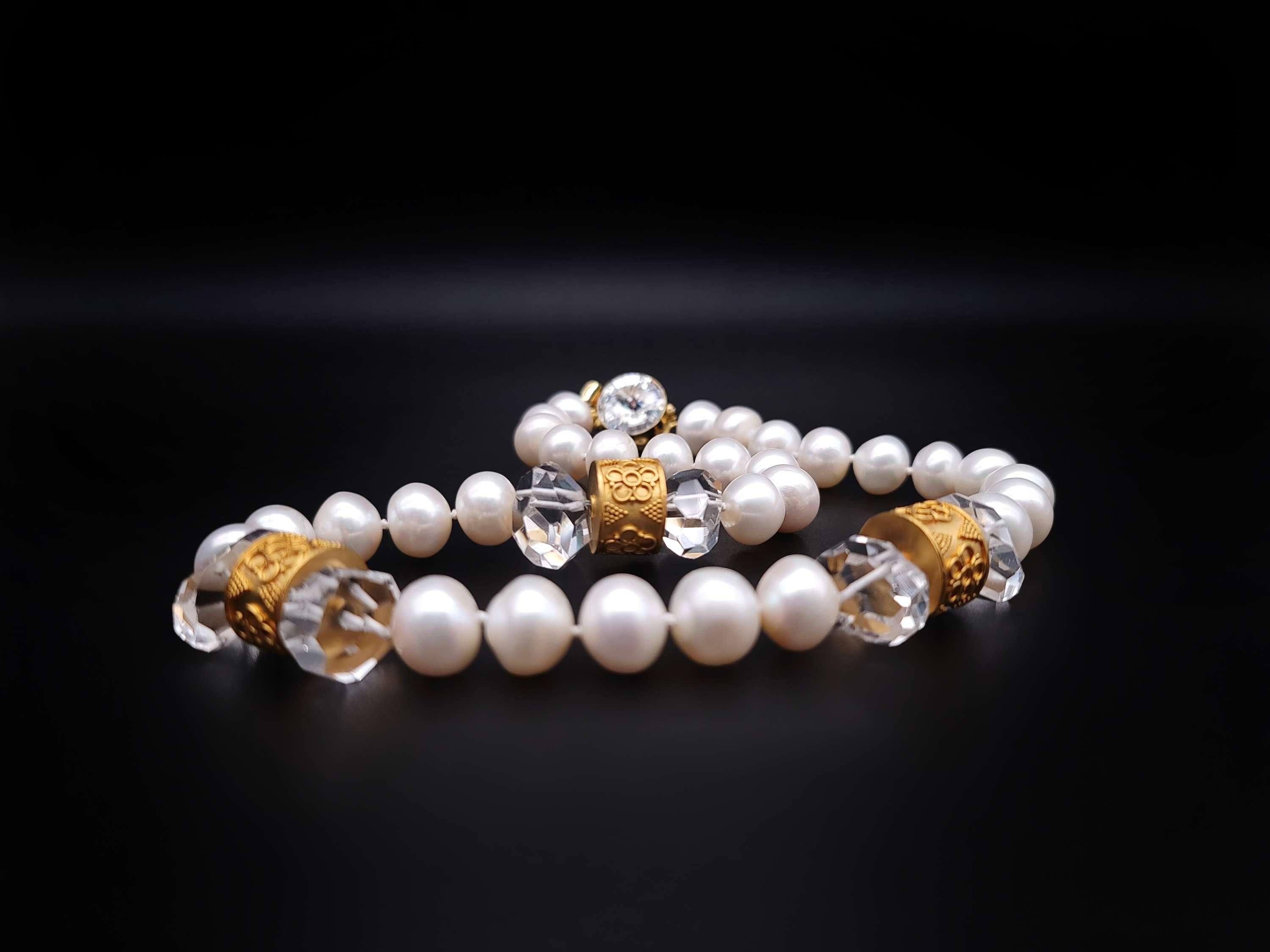 A.Jeschel Elegant Pearl and Crystal single strand necklace. In New Condition For Sale In Miami, FL