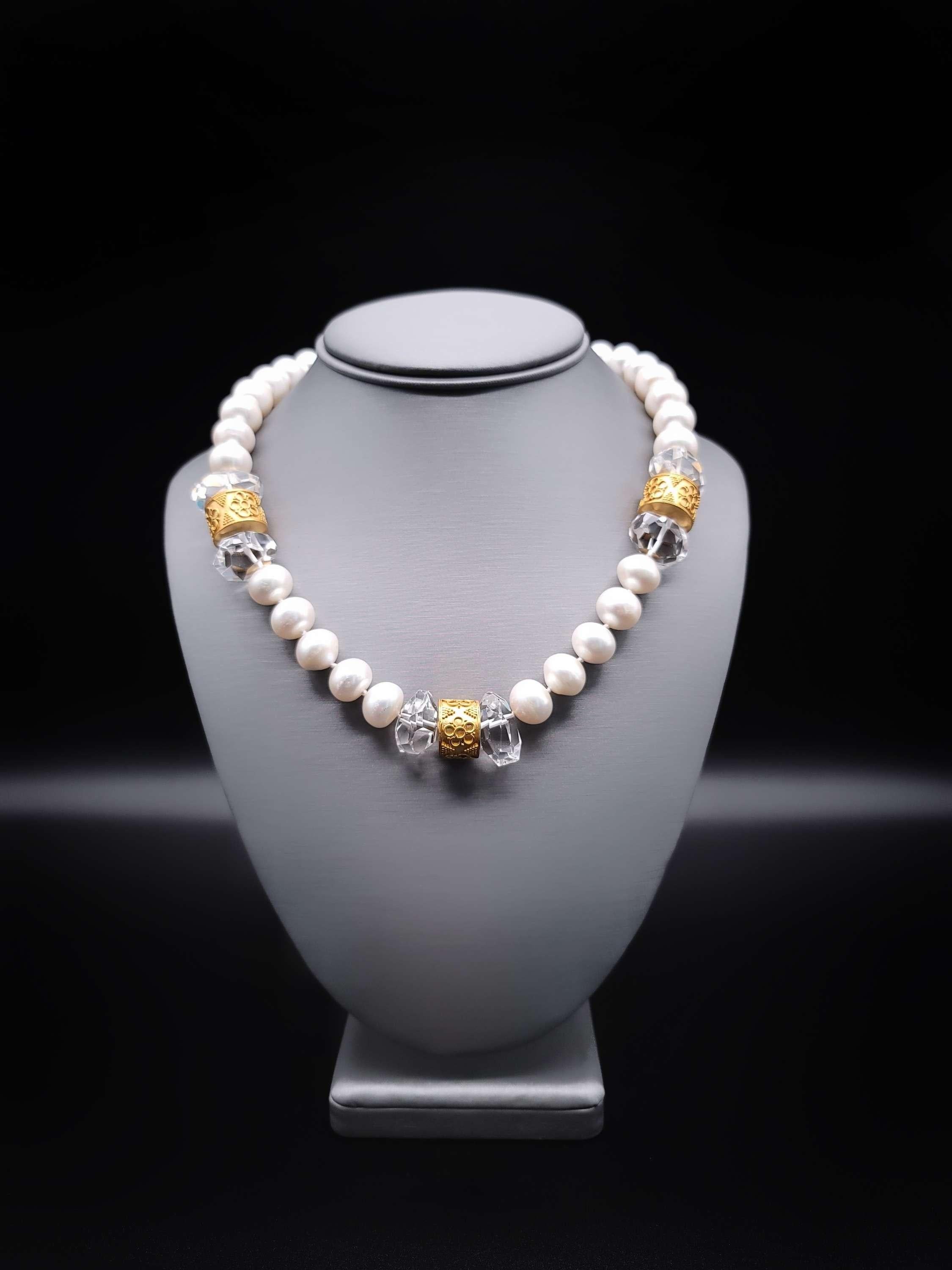 A.Jeschel Elegant Pearl and Crystal single strand necklace. For Sale