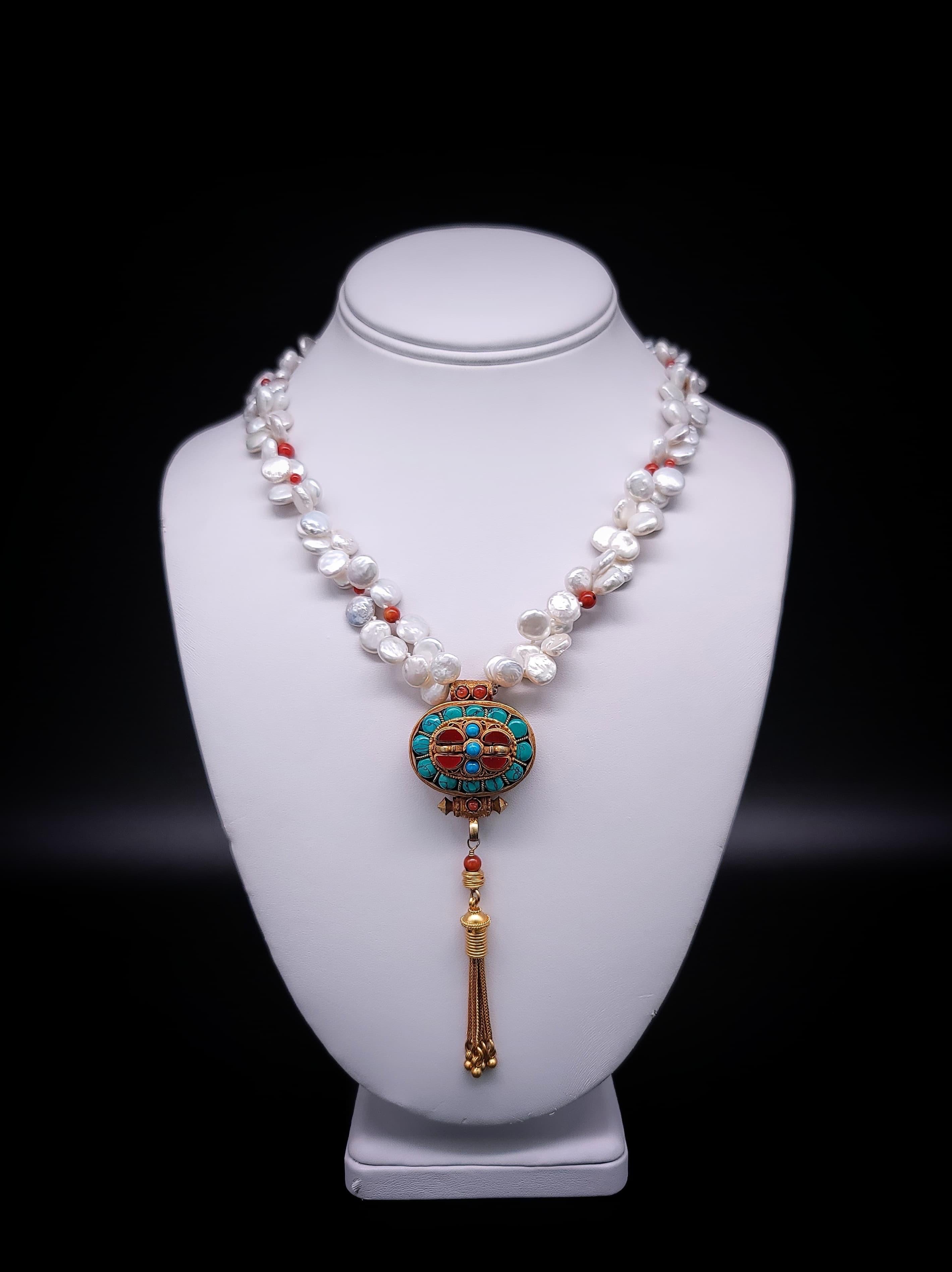 A.Jeschel  Pearl necklace with Ghau Box pendant. For Sale 5