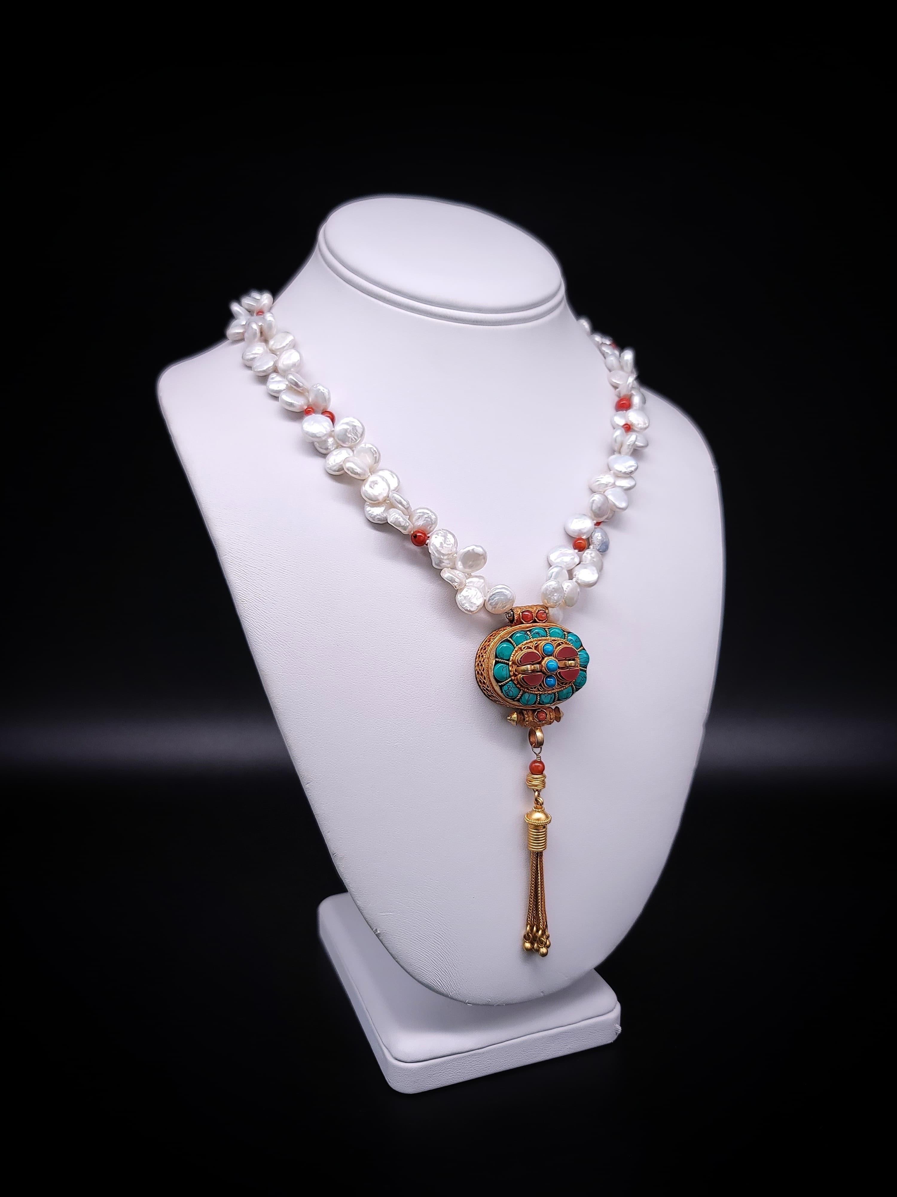 A.Jeschel  Pearl necklace with Ghau Box pendant. For Sale 6