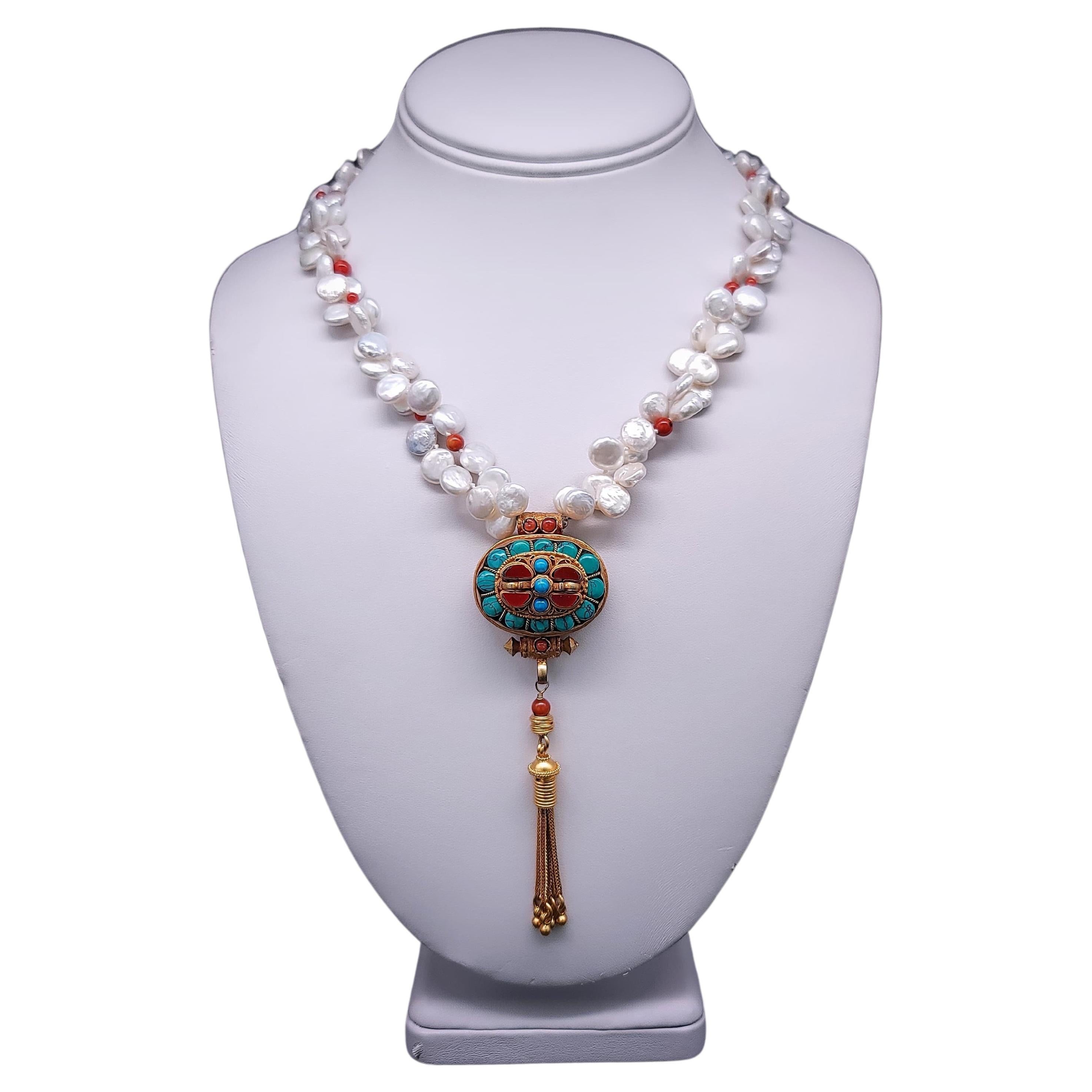 A.Jeschel  Pearl necklace with Ghau Box pendant. For Sale