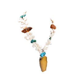 Used A.Jeschel Pearl necklace with spectacular Amber pendant.