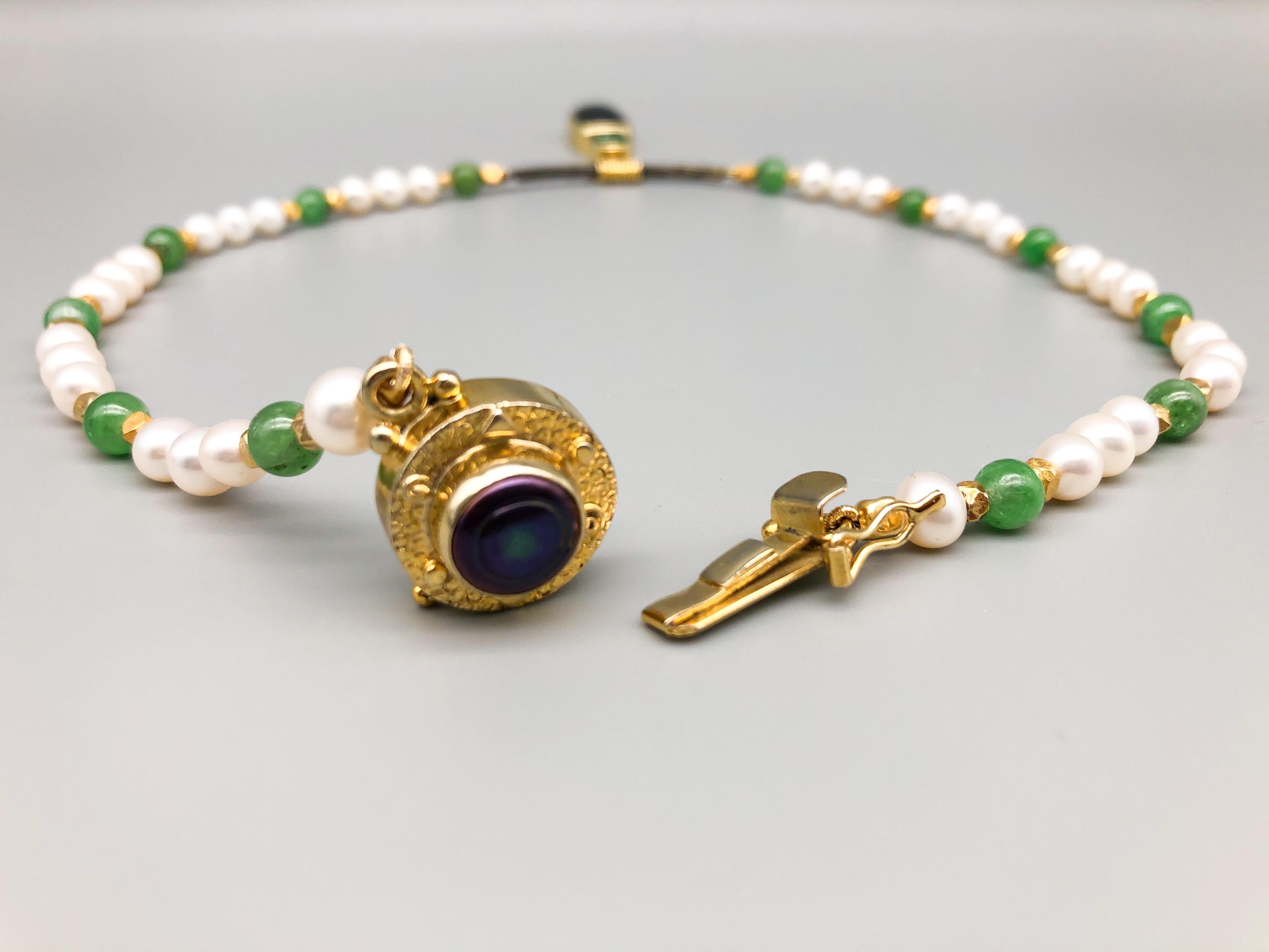 A.Jeschel Pendant Necklace with Pearls and Emerald beads is dreamy. For Sale 2