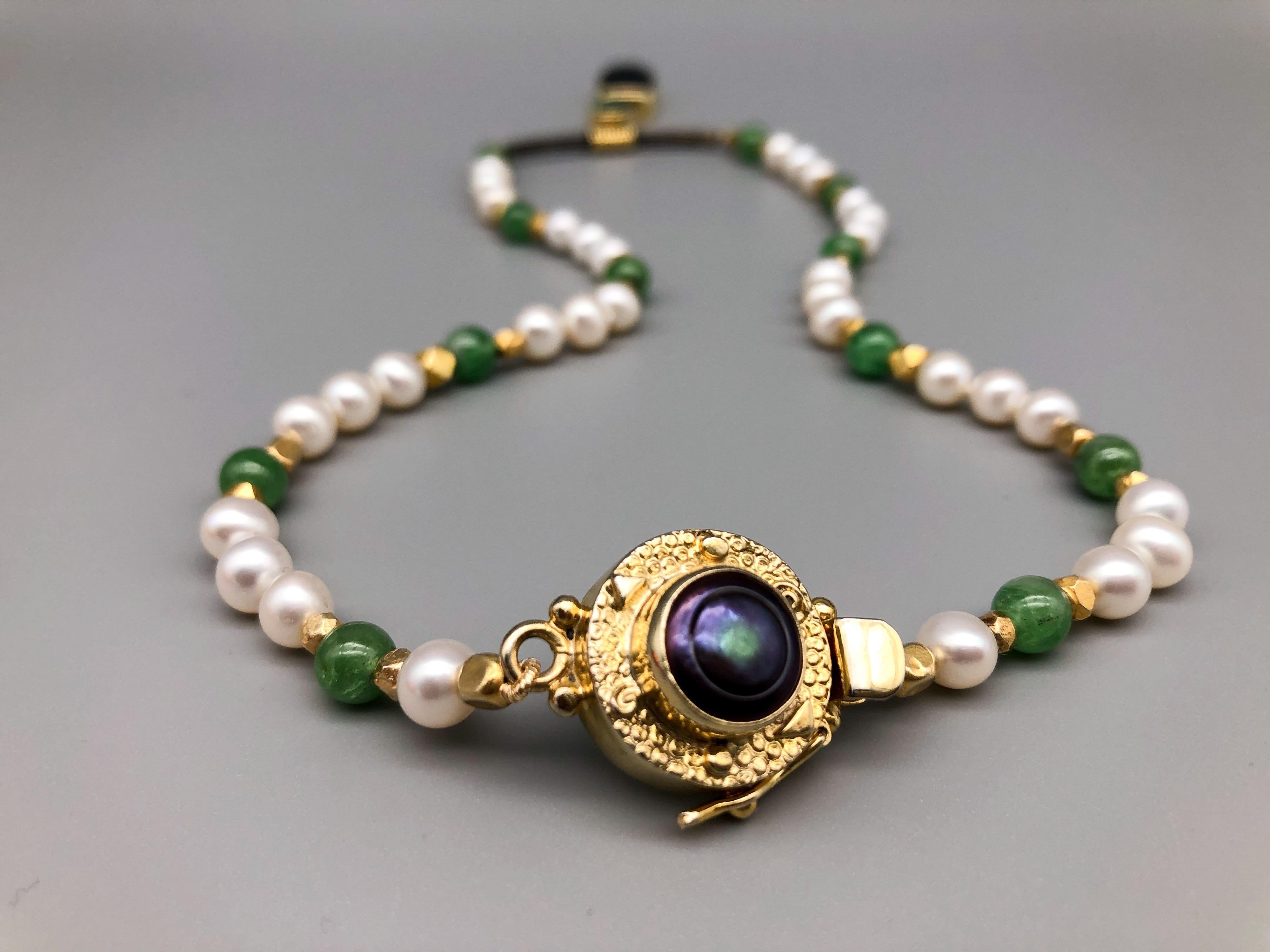 A.Jeschel Pendant Necklace with Pearls and Emerald beads is dreamy. In New Condition For Sale In Miami, FL