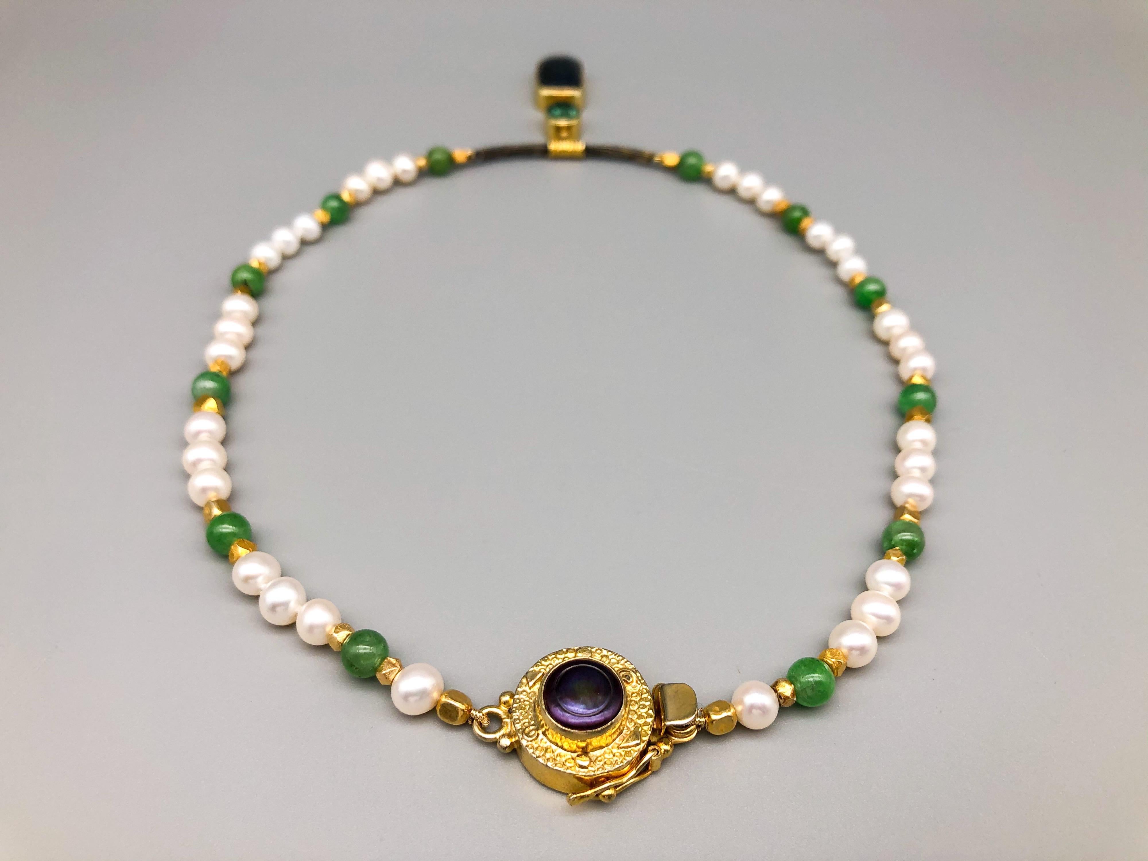 Women's or Men's A.Jeschel Pendant Necklace with Pearls and Emerald beads is dreamy. For Sale