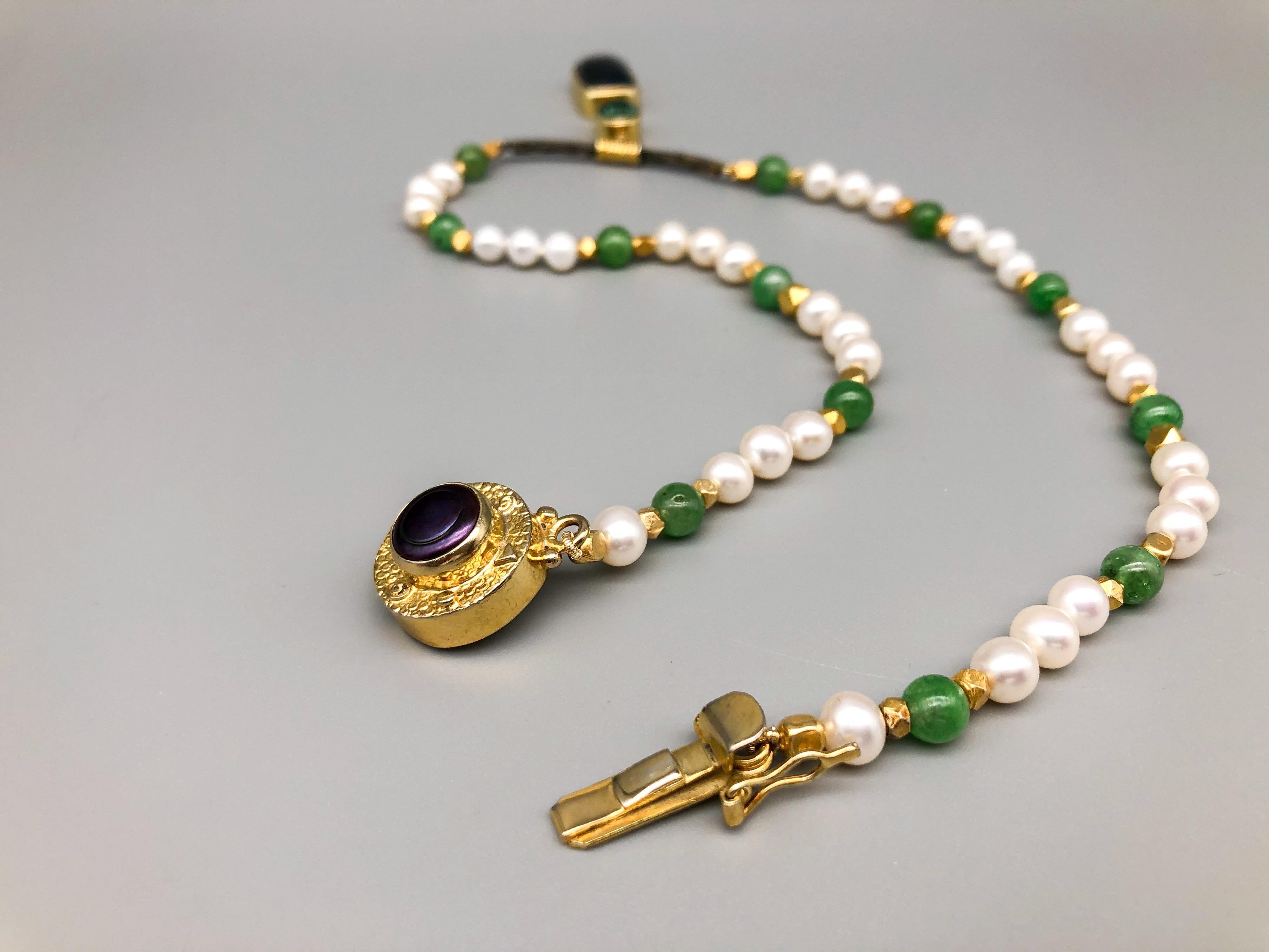 A.Jeschel Pendant Necklace with Pearls and Emerald beads is dreamy. For Sale 1