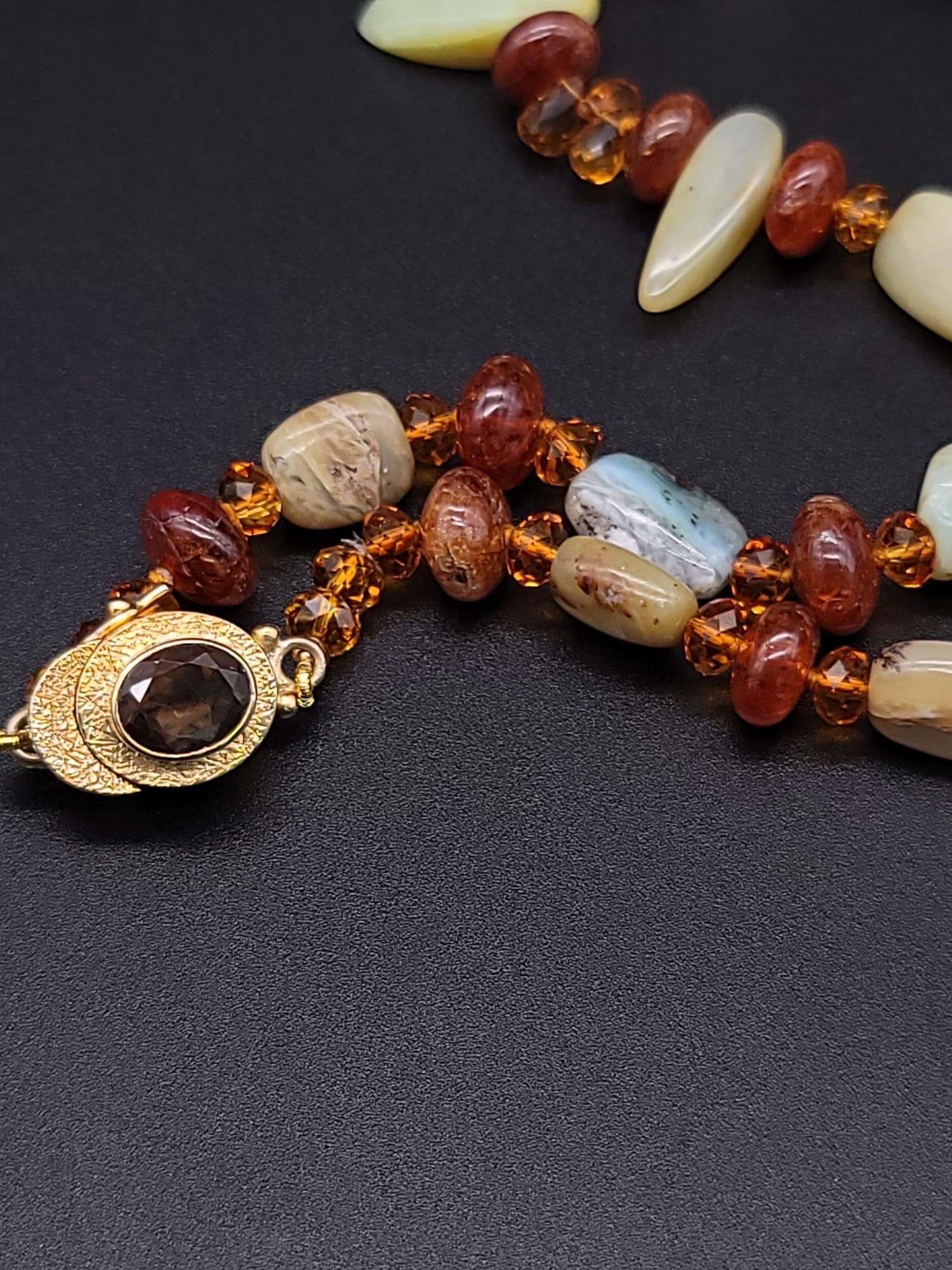 A.Jeschel Peruvian Opal , Topaz and Hessonite Necklace. For Sale 4