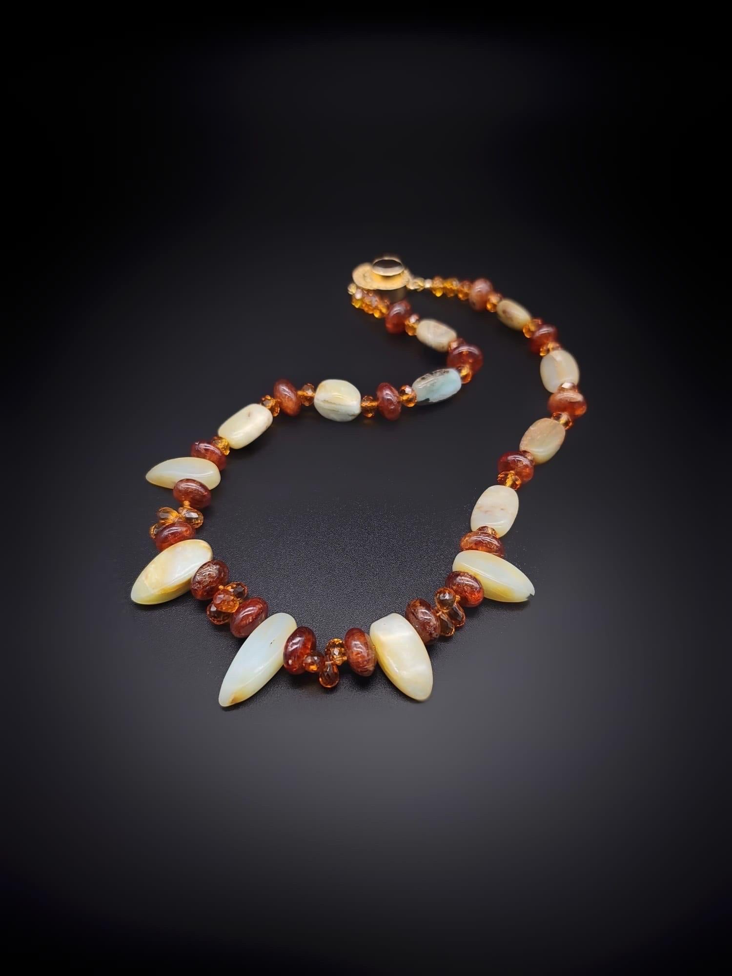 A.Jeschel Peruvian Opal , Topaz and Hessonite Necklace. For Sale 2