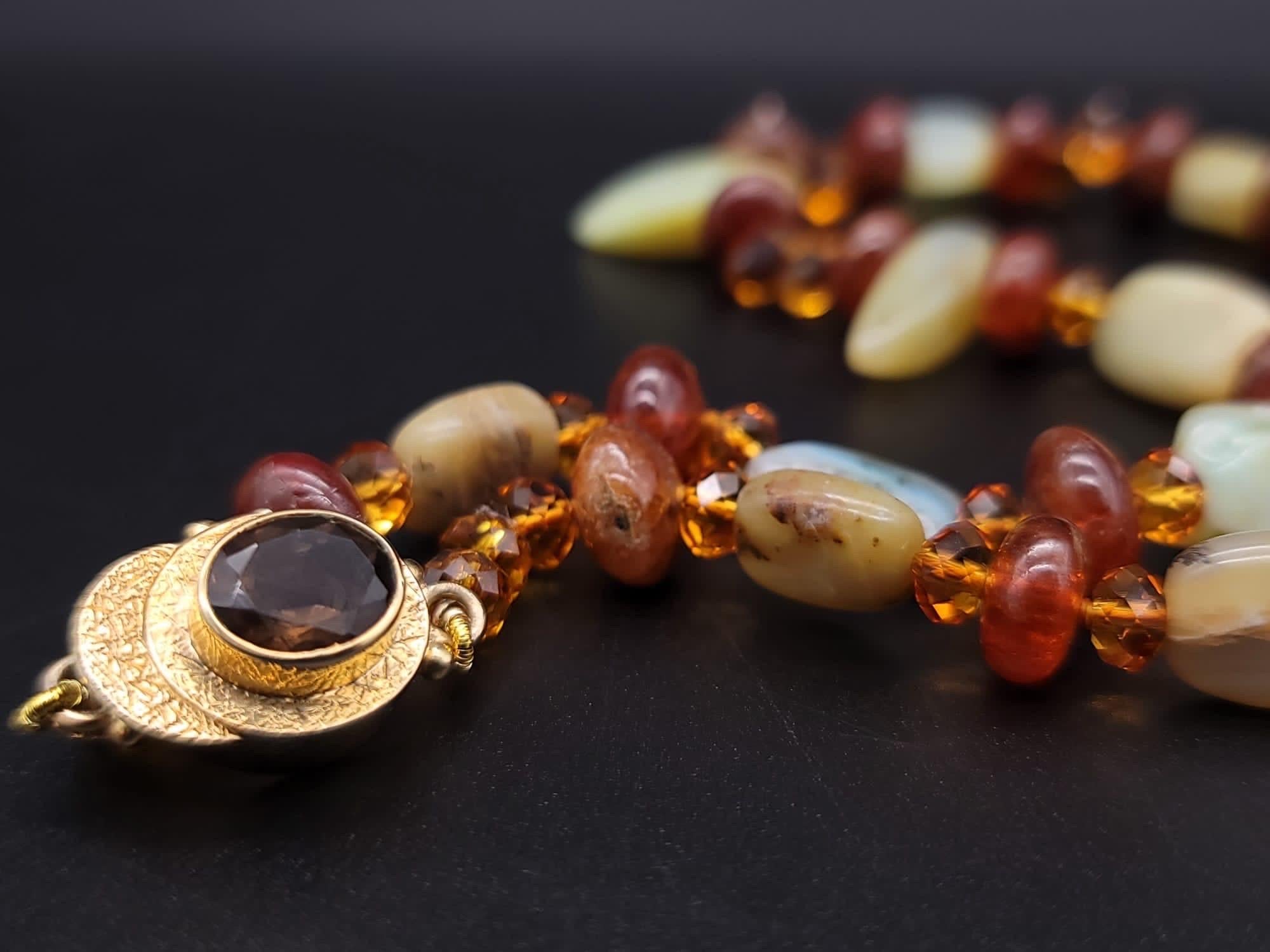 A.Jeschel Peruvian Opal , Topaz and Hessonite Necklace. For Sale 3