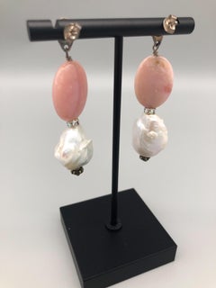 A.Jeschel Pink Opal and Baroque Pearl drop earrings.