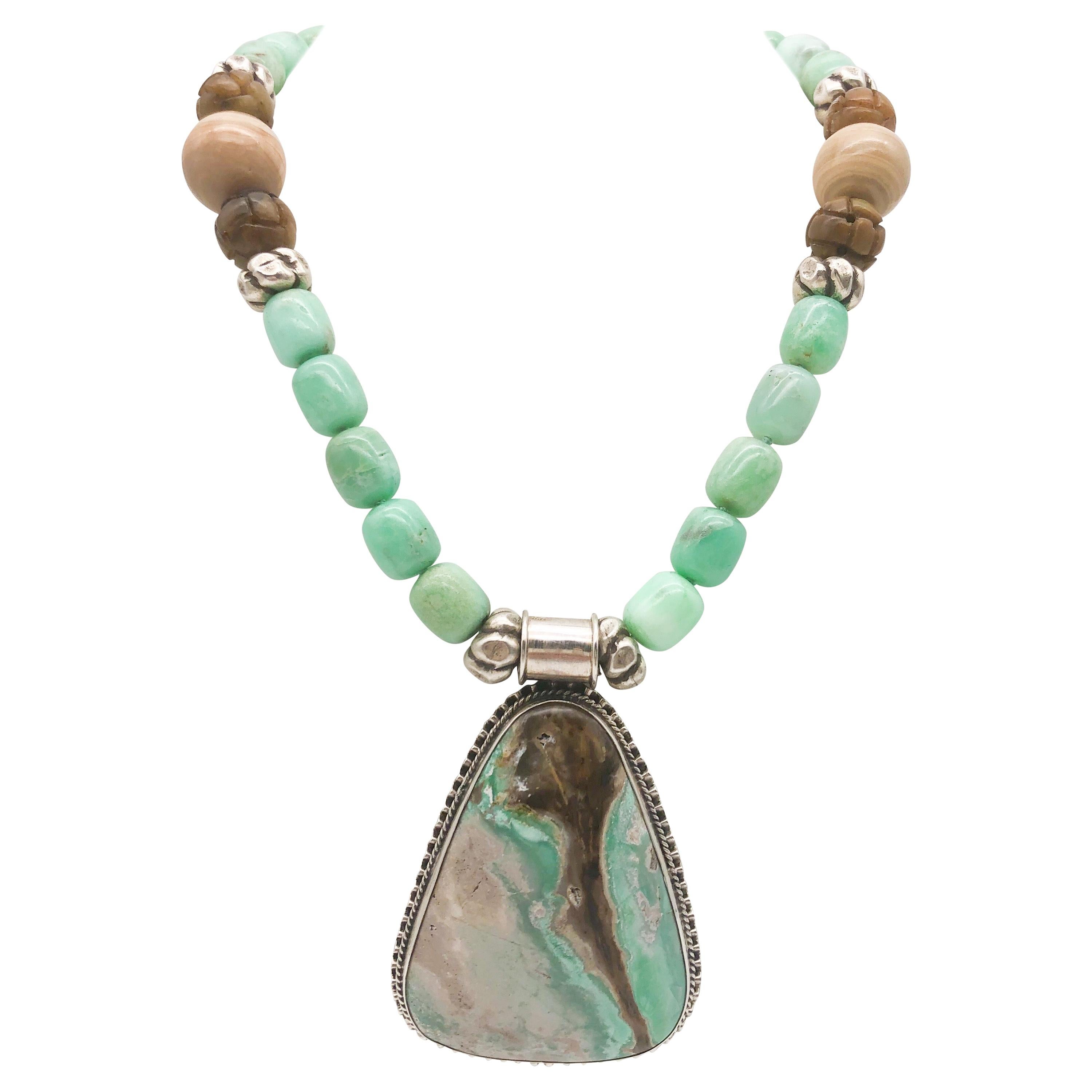 A.Jeschel Polished Chrysoprase Specimen Pendant Necklace For Sale