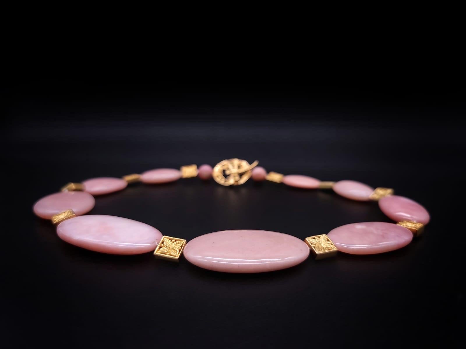 A.Jeschel Polished Oval Pink Peruvian Opal necklace . For Sale 4