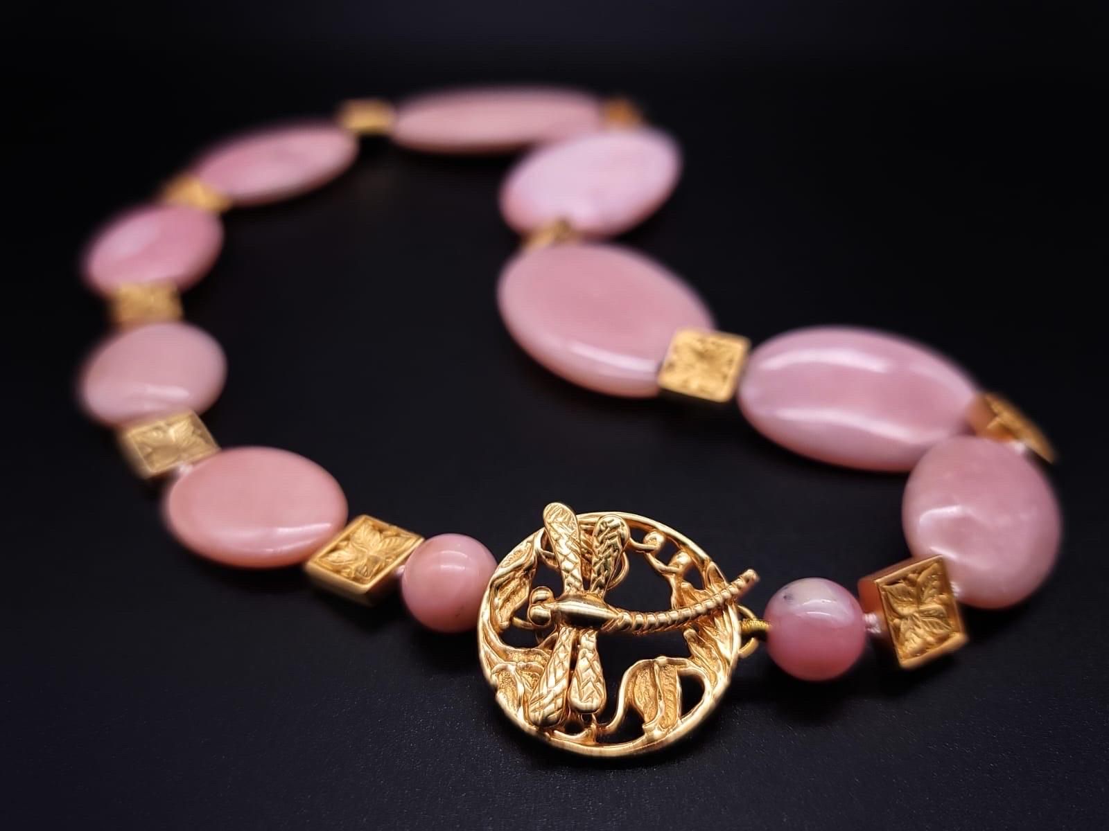 A.Jeschel Halskette aus poliertem rosa peruanischem Opal. im Angebot 6