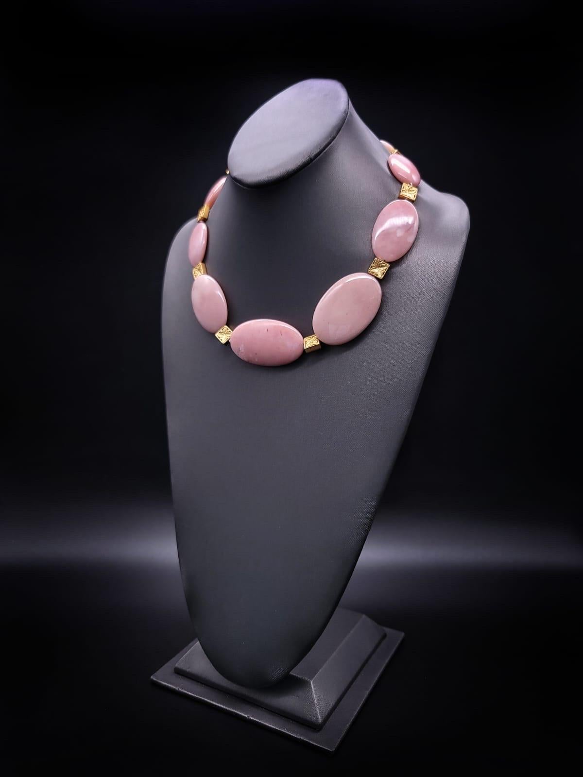 Contemporary A.Jeschel Polished Oval Pink Peruvian Opal necklace . For Sale