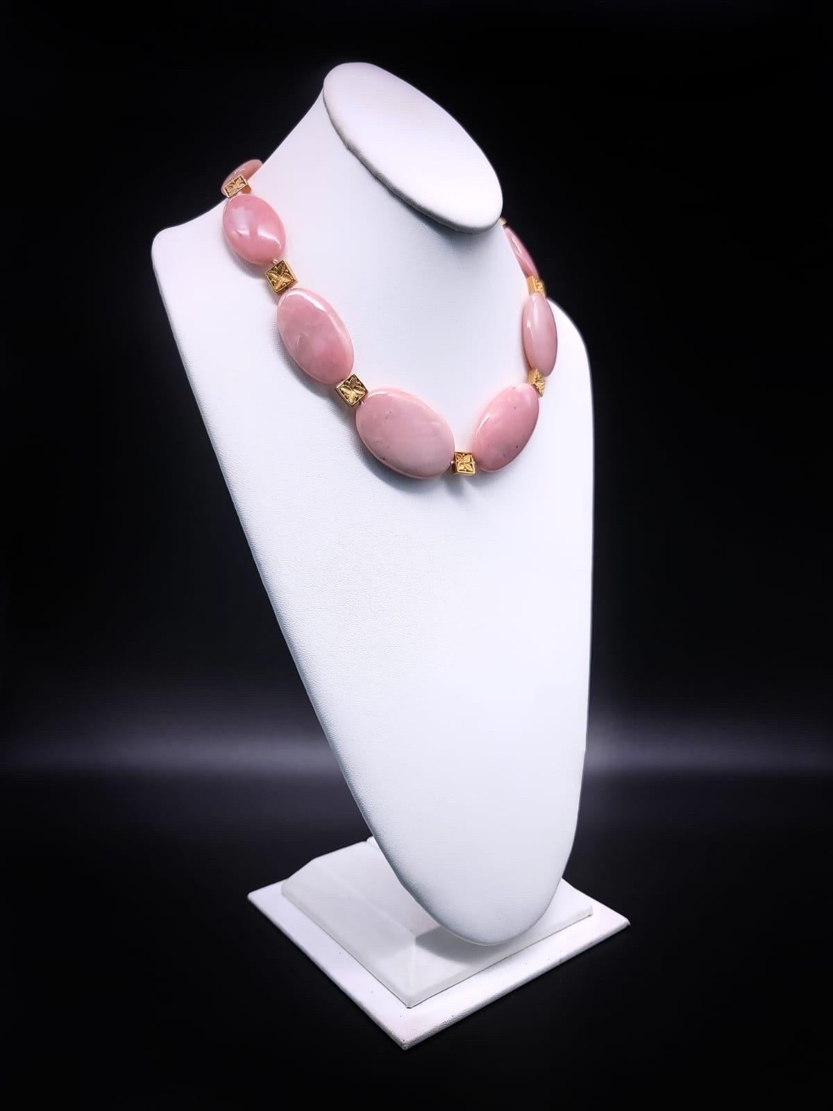 A.Jeschel Polished Oval Pink Peruvian Opal necklace . In New Condition For Sale In Miami, FL