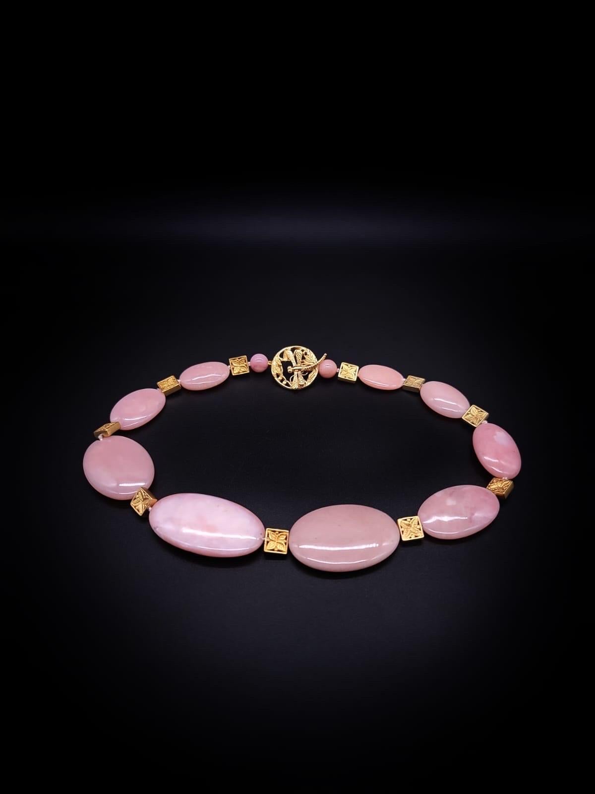Women's or Men's A.Jeschel Polished Oval Pink Peruvian Opal necklace . For Sale