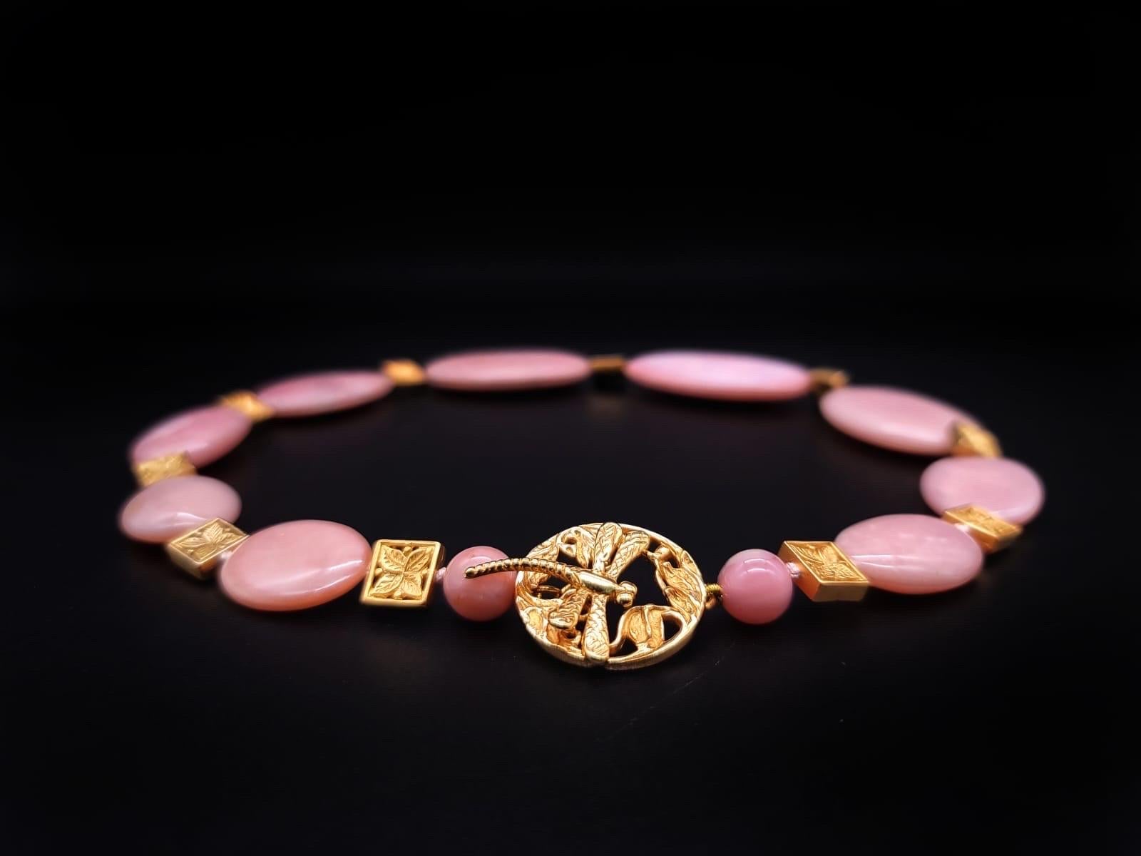 A.Jeschel Halskette aus poliertem rosa peruanischem Opal. im Angebot 3