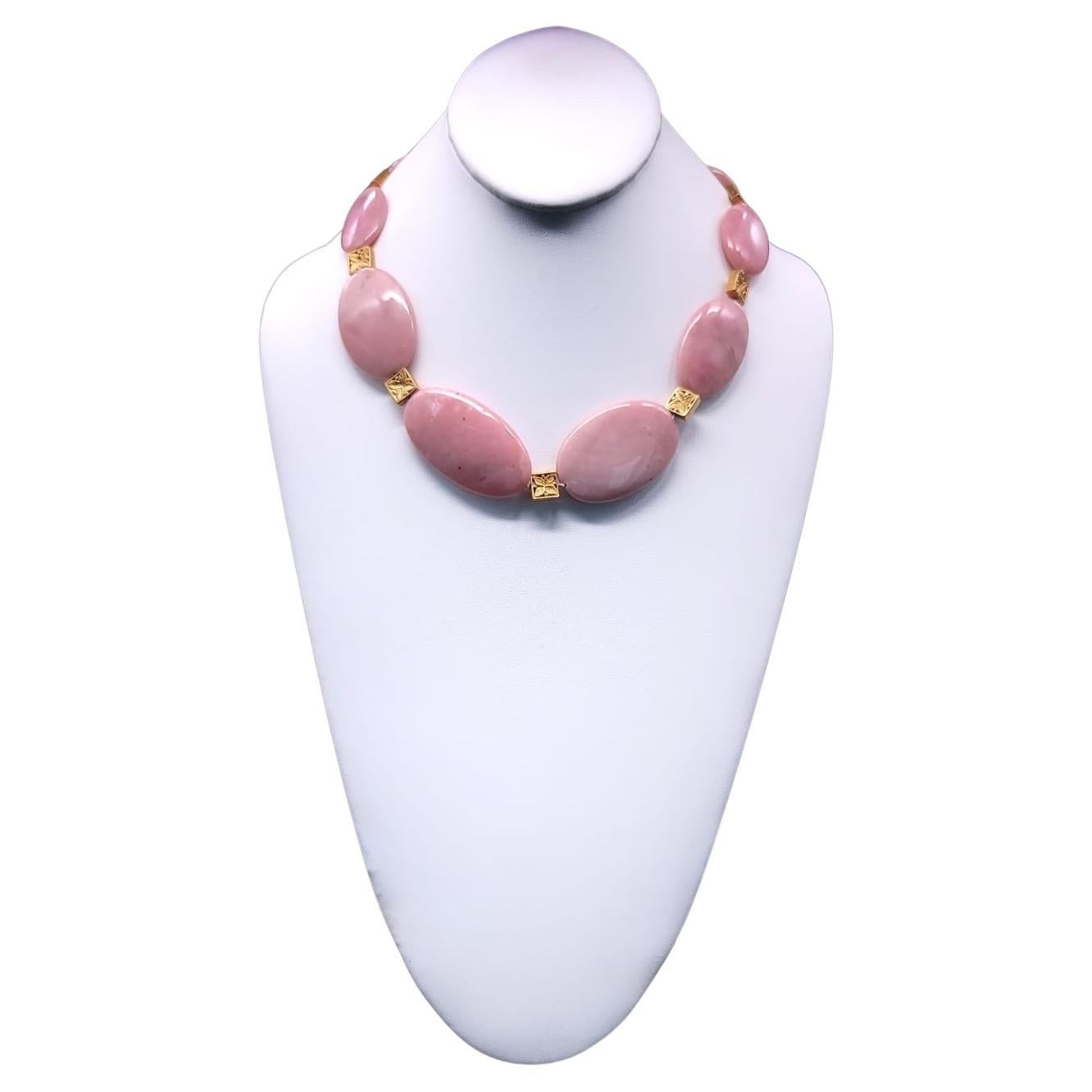 A.Jeschel Polished Oval Pink Peruvian Opal necklace . For Sale