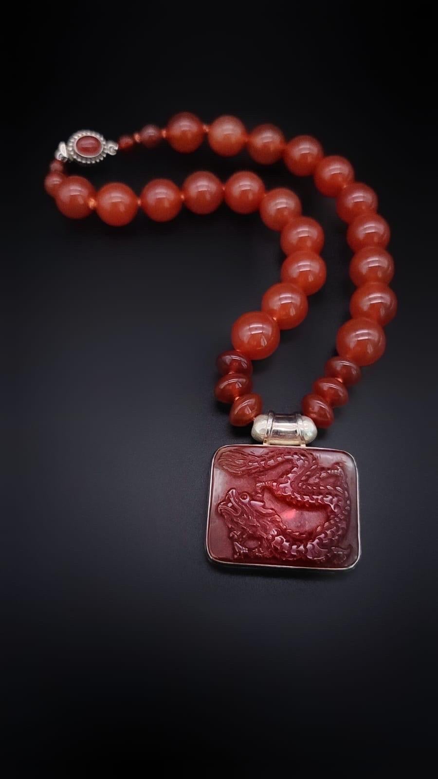 A.Jeschel Powerful Carnelian necklace with a Dragon pendant. For Sale 3