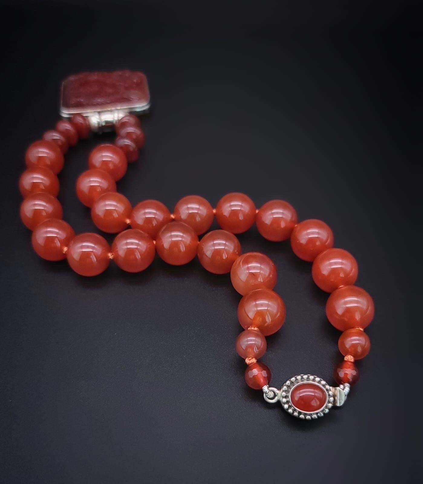 A.Jeschel Powerful Carnelian necklace with a Dragon pendant. For Sale 6