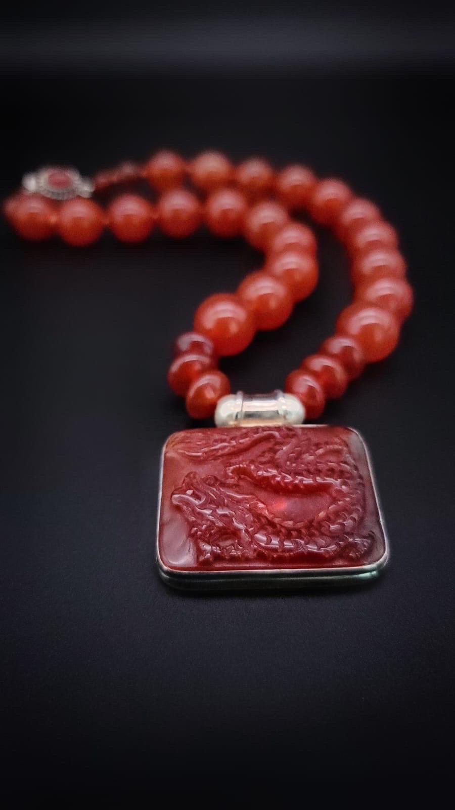 A.Jeschel Powerful Carnelian necklace with a Dragon pendant. For Sale 7