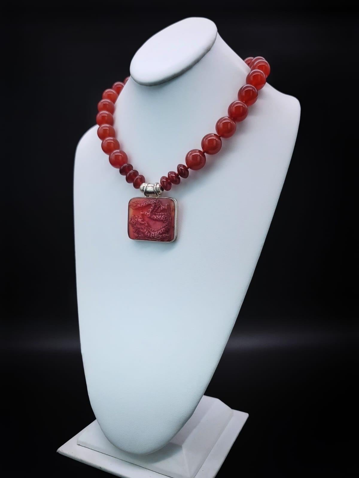 Bead A.Jeschel Powerful Carnelian necklace with a Dragon pendant. For Sale