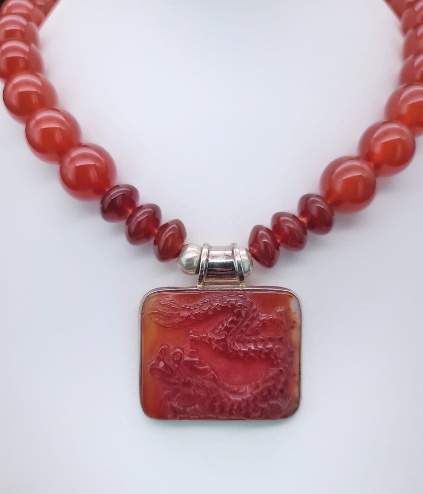 A.Jeschel Powerful Carnelian necklace with a Dragon pendant. For Sale 1