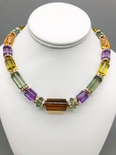 A.Jeschel  Precious Stone Necklace Smoky Quartz Amethyst and Citrine