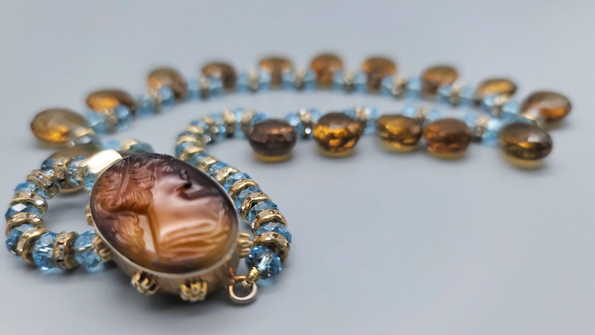 A.Jeschel Quartz Cognac and faceted Topaz Necklace In New Condition For Sale In Miami, FL
