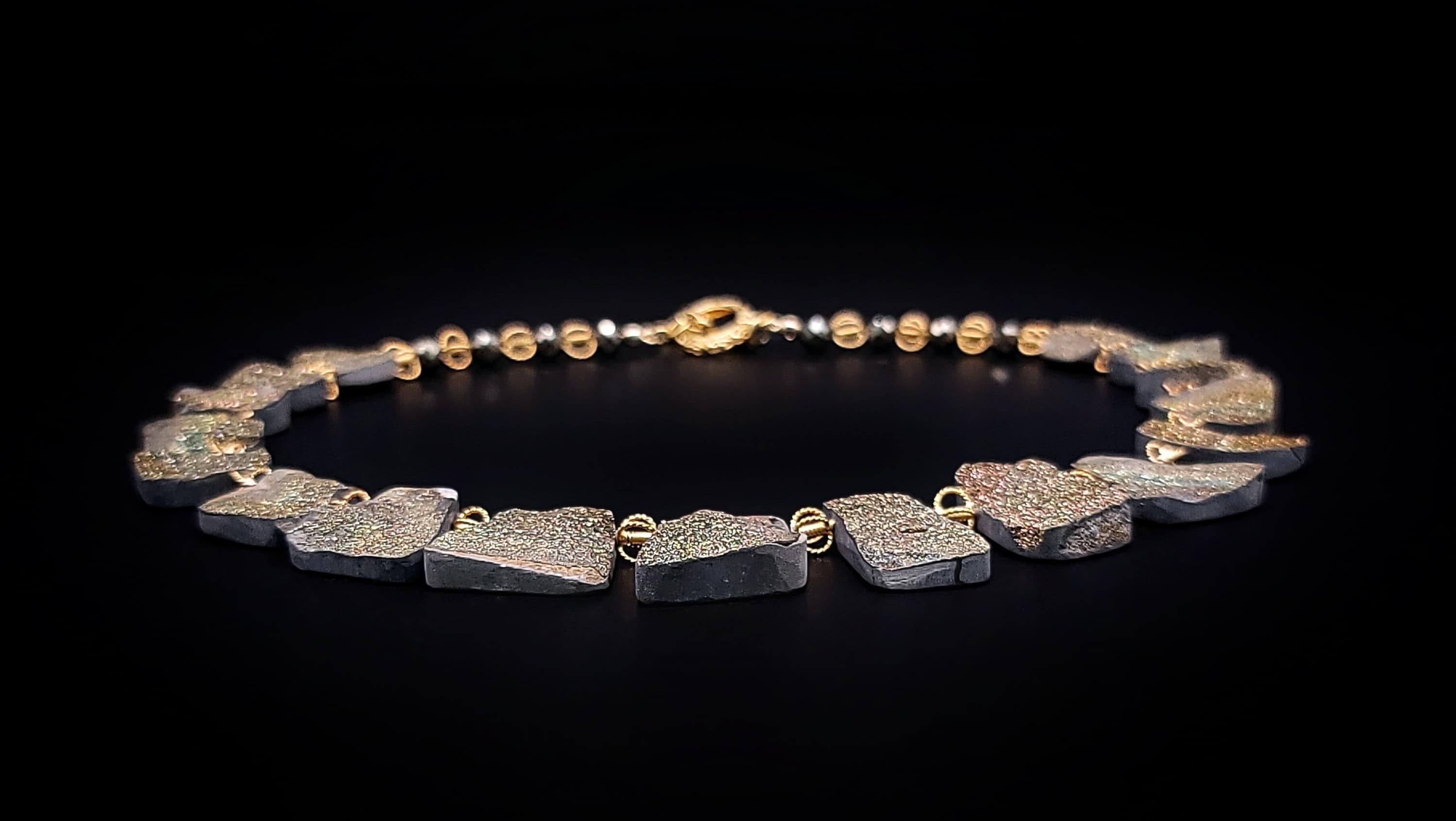 A.Jeschel Rainbow Druzy Pyrite plates necklace. In New Condition For Sale In Miami, FL