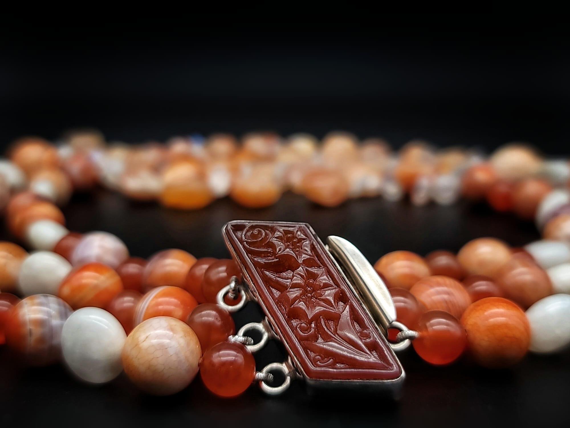 A.Jeschel Rainbow Moonstone and Carnelian Necklace In New Condition For Sale In Miami, FL