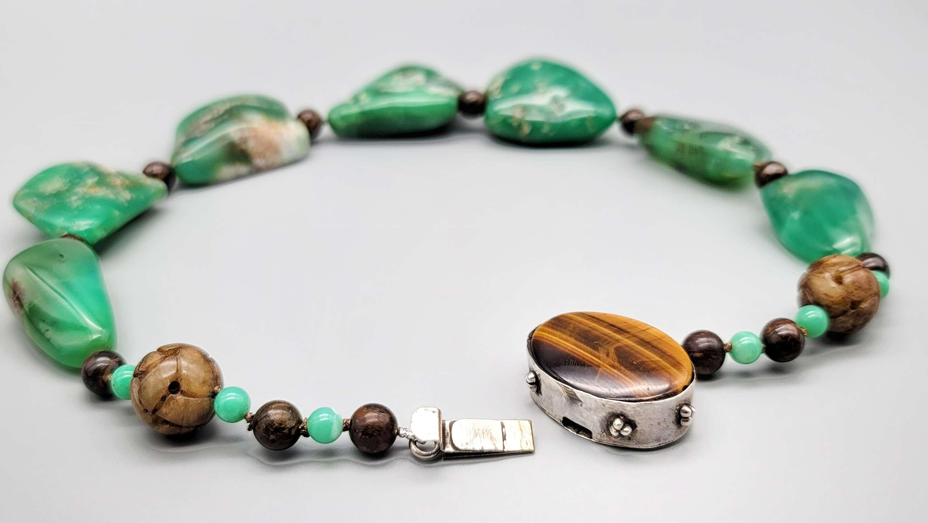 A.jeschel Remarkable Polished Chrysophase and Tiger Eye Necklace. For Sale 7