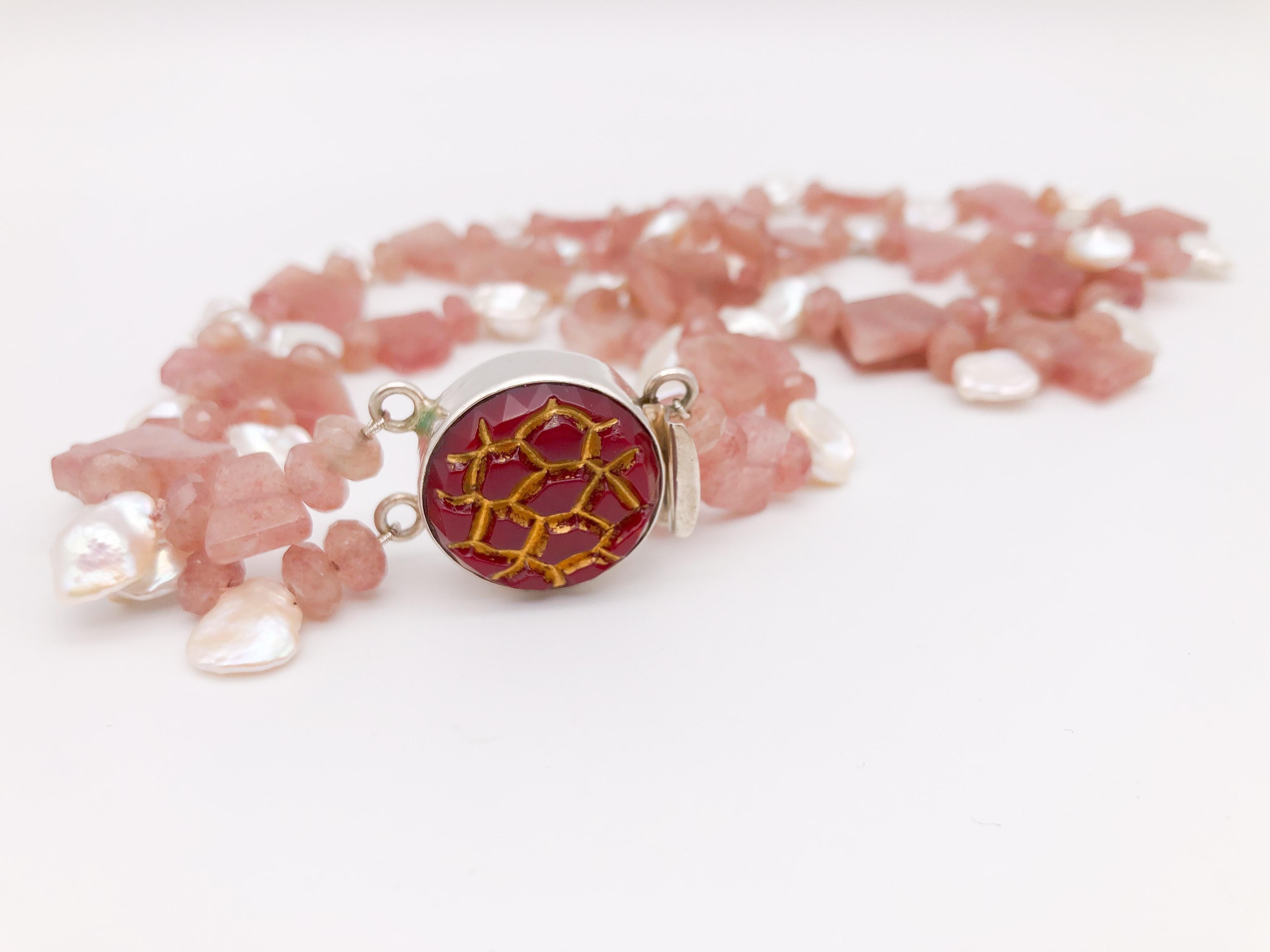 A.Jeschel, collier de perles rhodocrosite rose et d'eau douce Pour femmes en vente