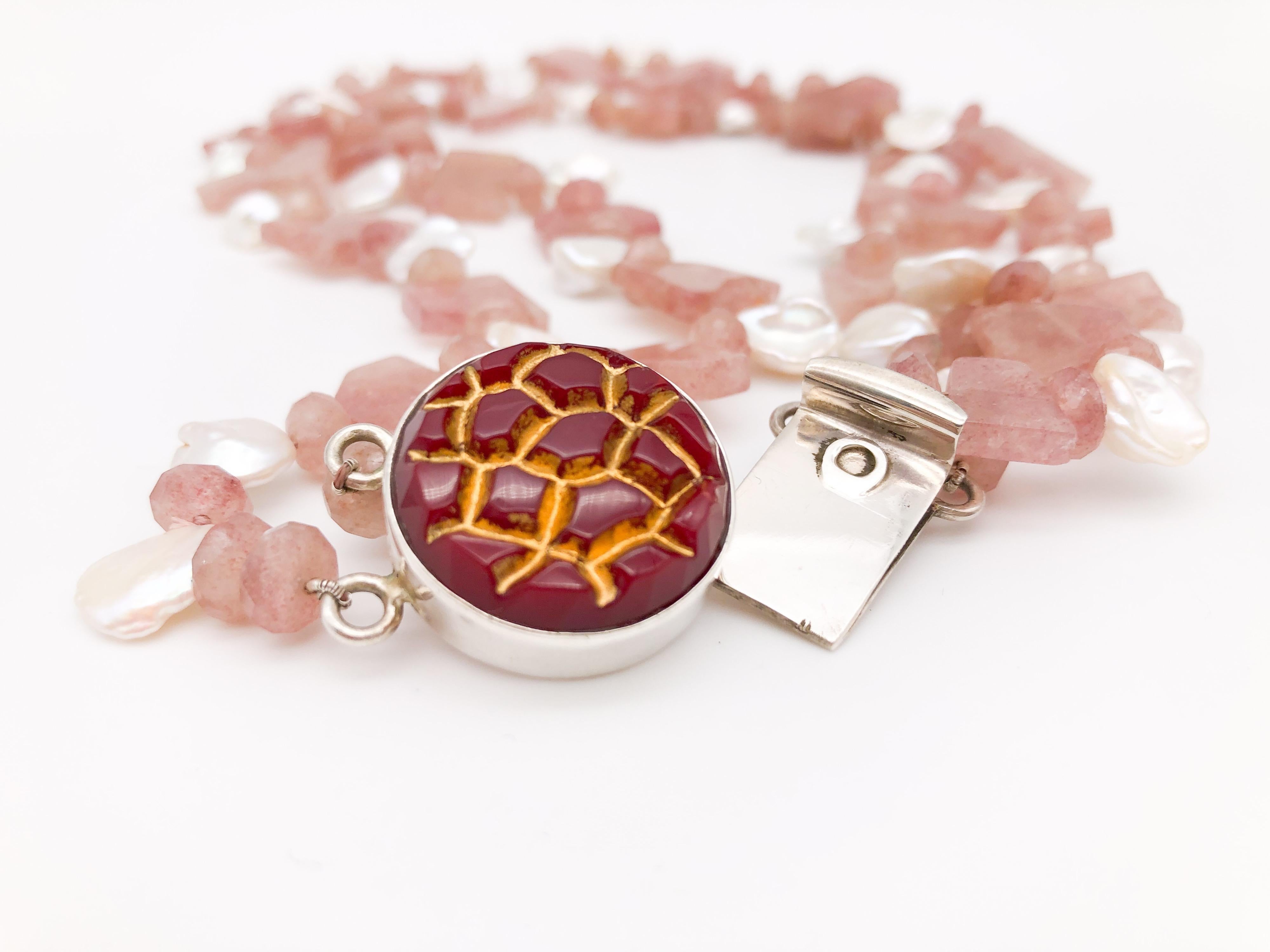 A.Jeschel, collier de perles rhodocrosite rose et d'eau douce en vente 2