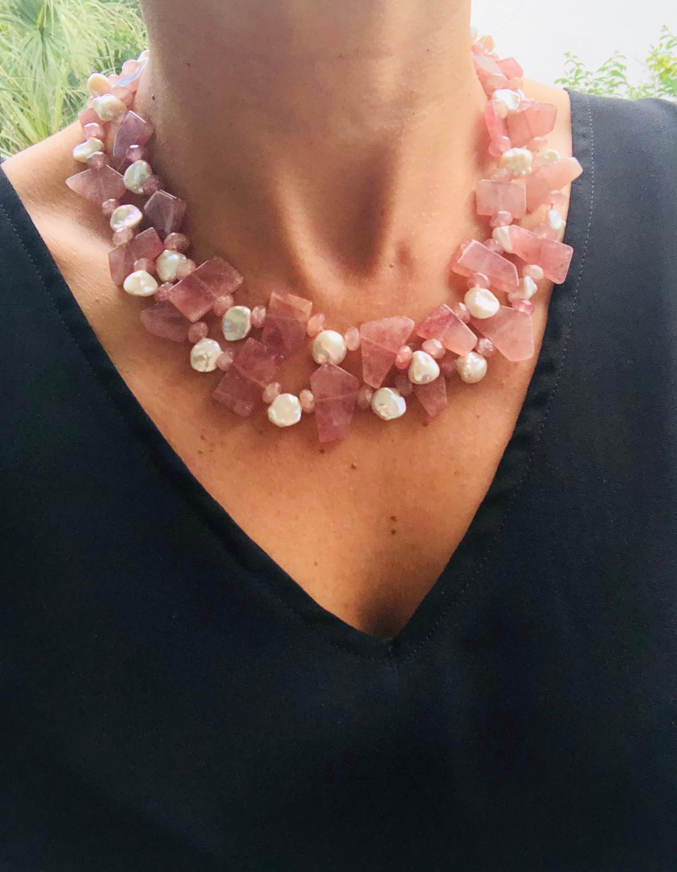 A.Jeschel, collier de perles rhodocrosite rose et d'eau douce en vente 3