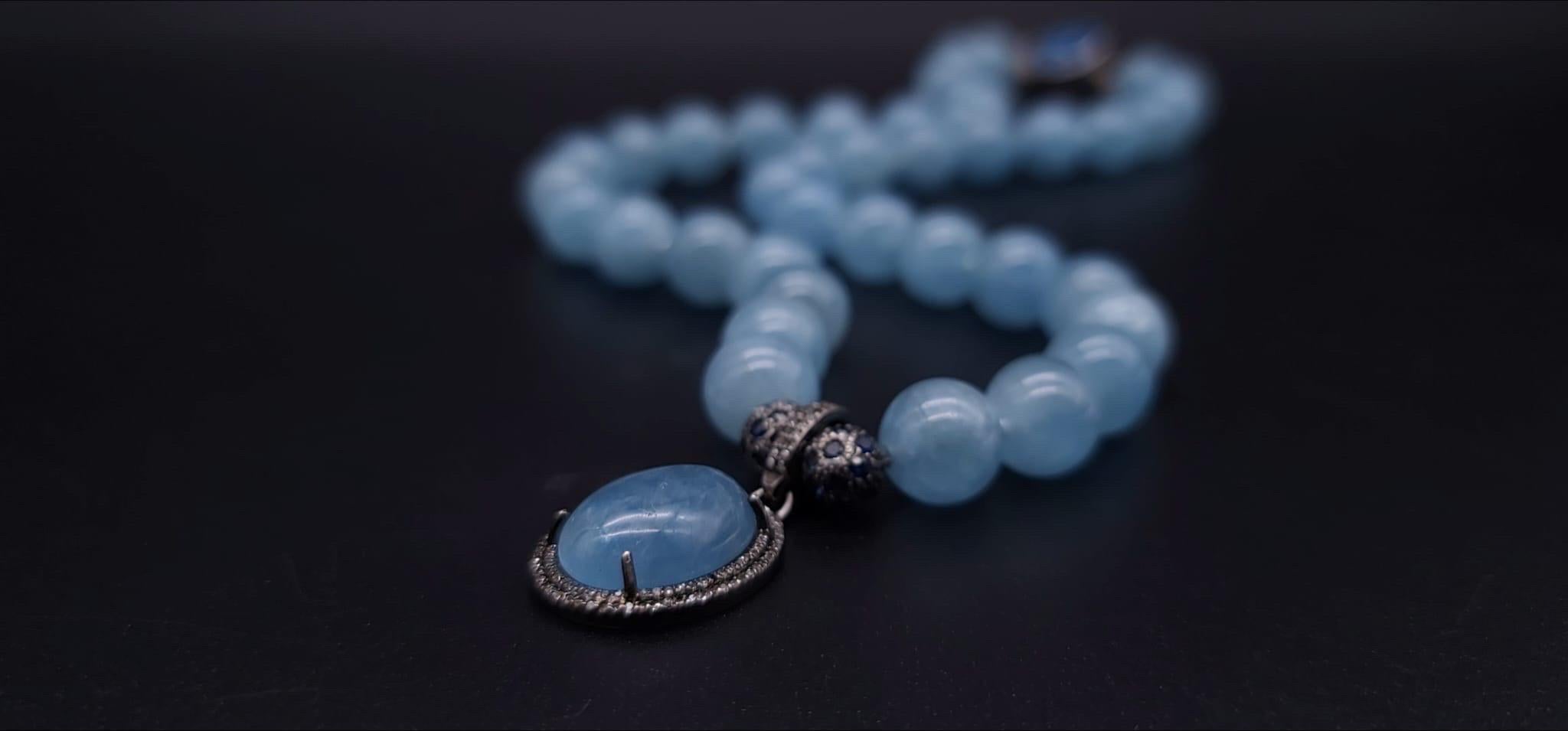 A.Jeschel Rich blue Aquamarine and Diamond Pendant necklace In New Condition For Sale In Miami, FL