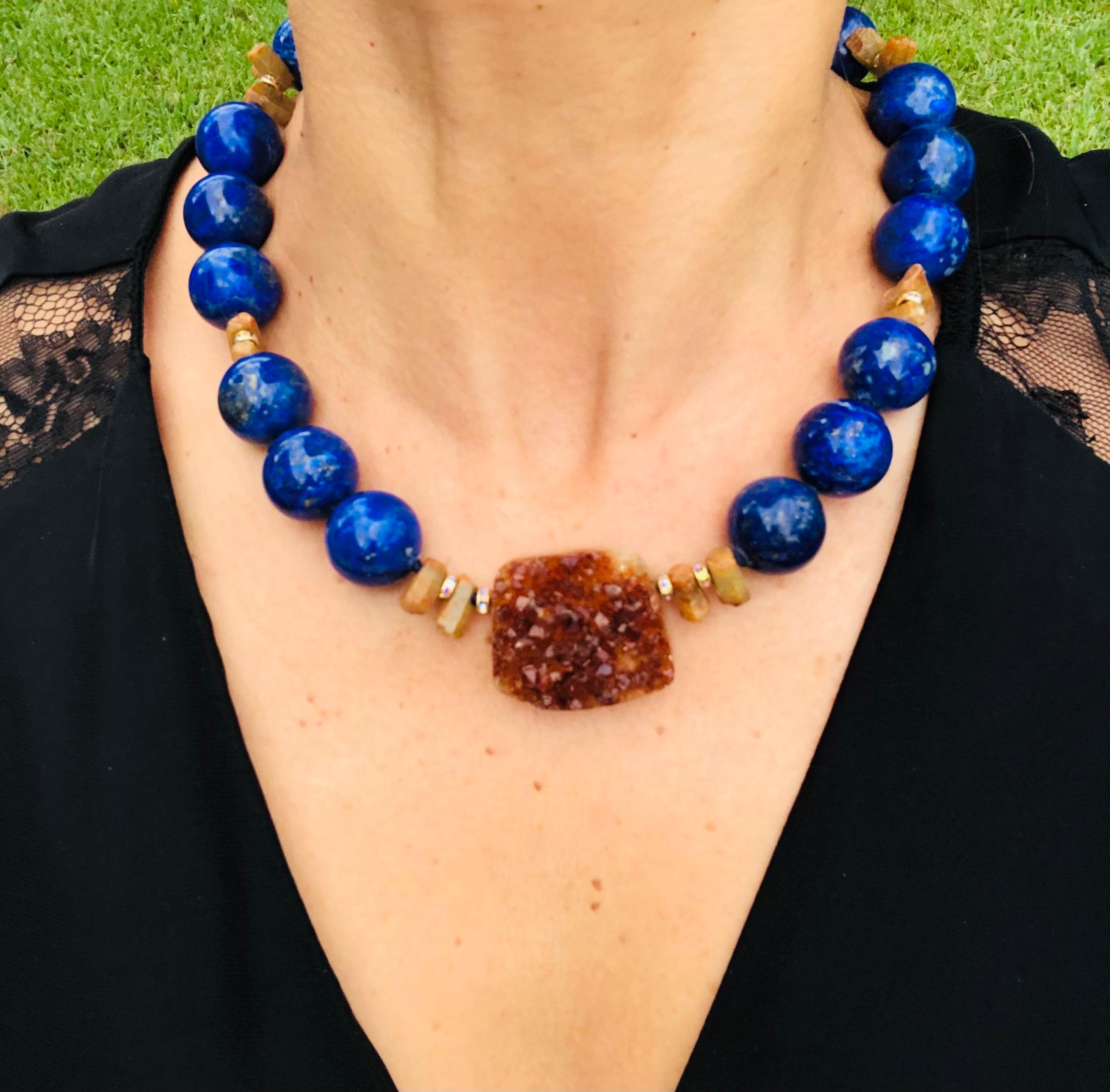 Mixed Cut A.Jeschel Rich Lapis & Golden Citrine Necklace. For Sale