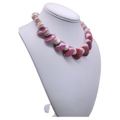 A.Jeschel Rich rosy colored Rhodochrosite and Keshi Pearl necklace.