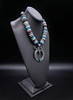 A.Jeschel Rich solid Zuni Sterling Silver pendant  with Turquoise necklace.