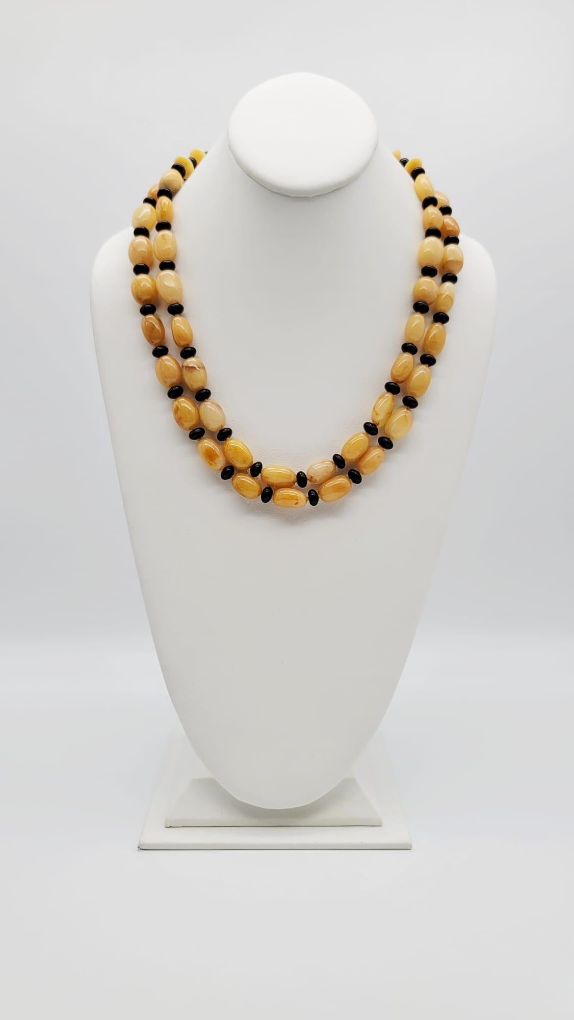 A.jeschel Richly colored Honey Jade and black Onyx necklace 1