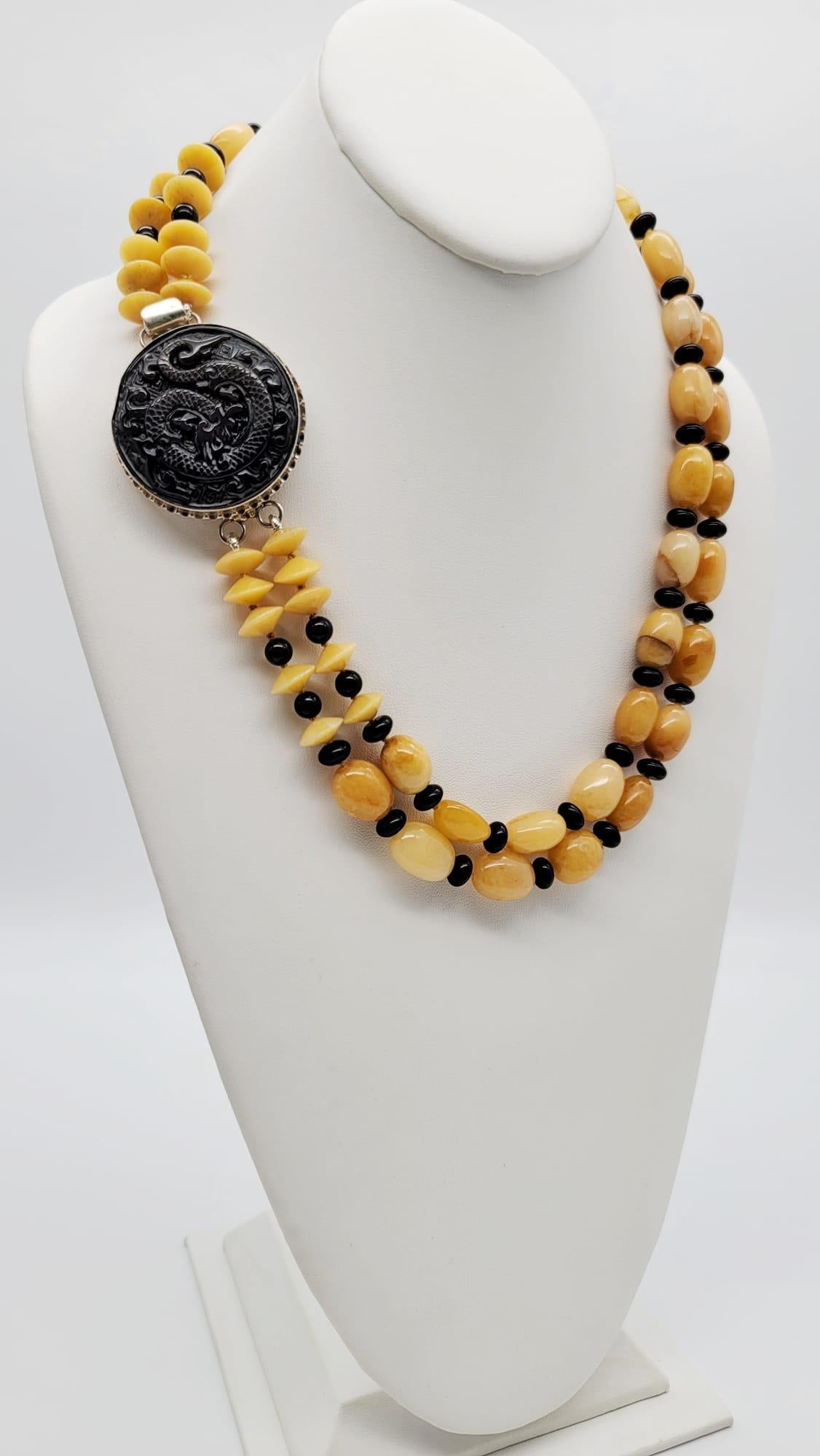 Women's A.jeschel Richly colored Honey Jade and black Onyx necklace