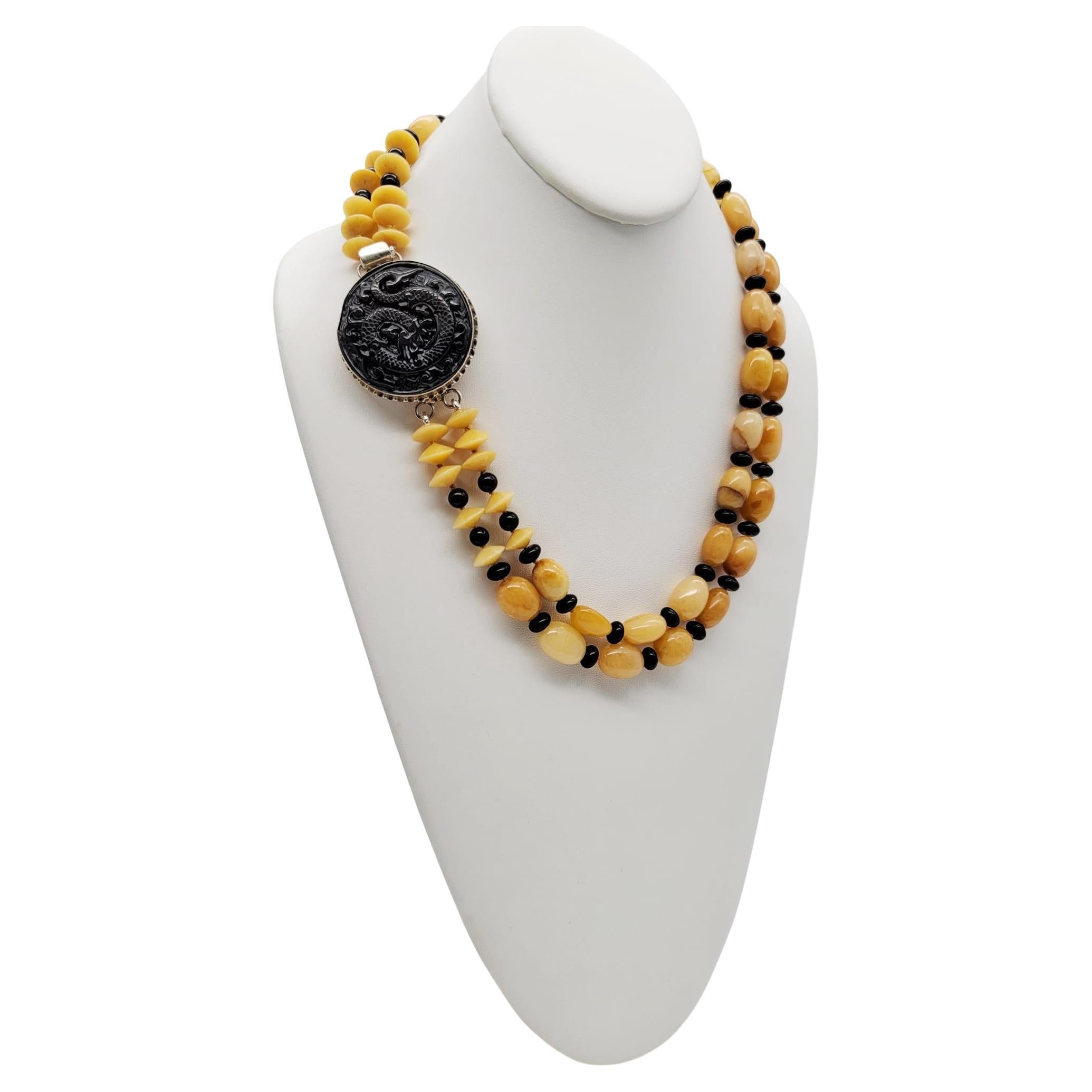 A.jeschel Richly colored Honey Jade and black Onyx necklace