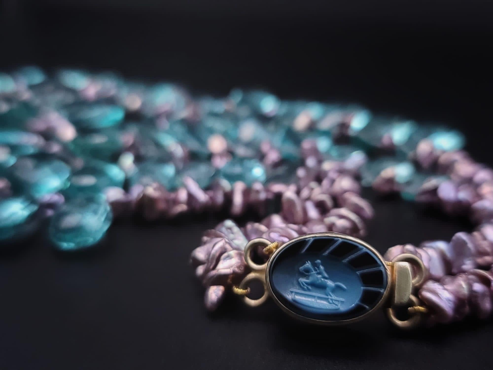 A.Jeschel Romantic 2 strand Blue Quartz necklace For Sale 6